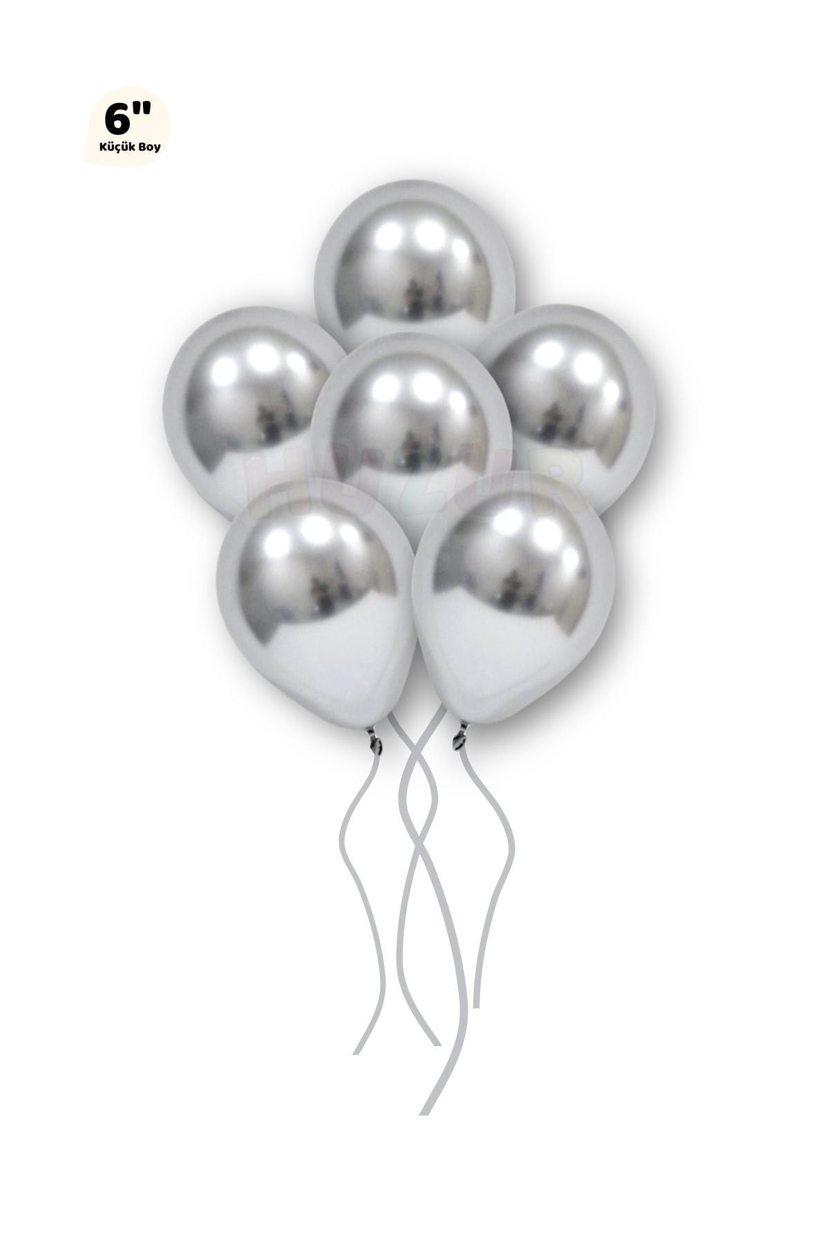 Küçük Mini Boy Gümüş Renkli Krom Balon 50 Adet 6 Inç 15 Cm Gri Silver Çok Parlak Doğum Günü Balonu