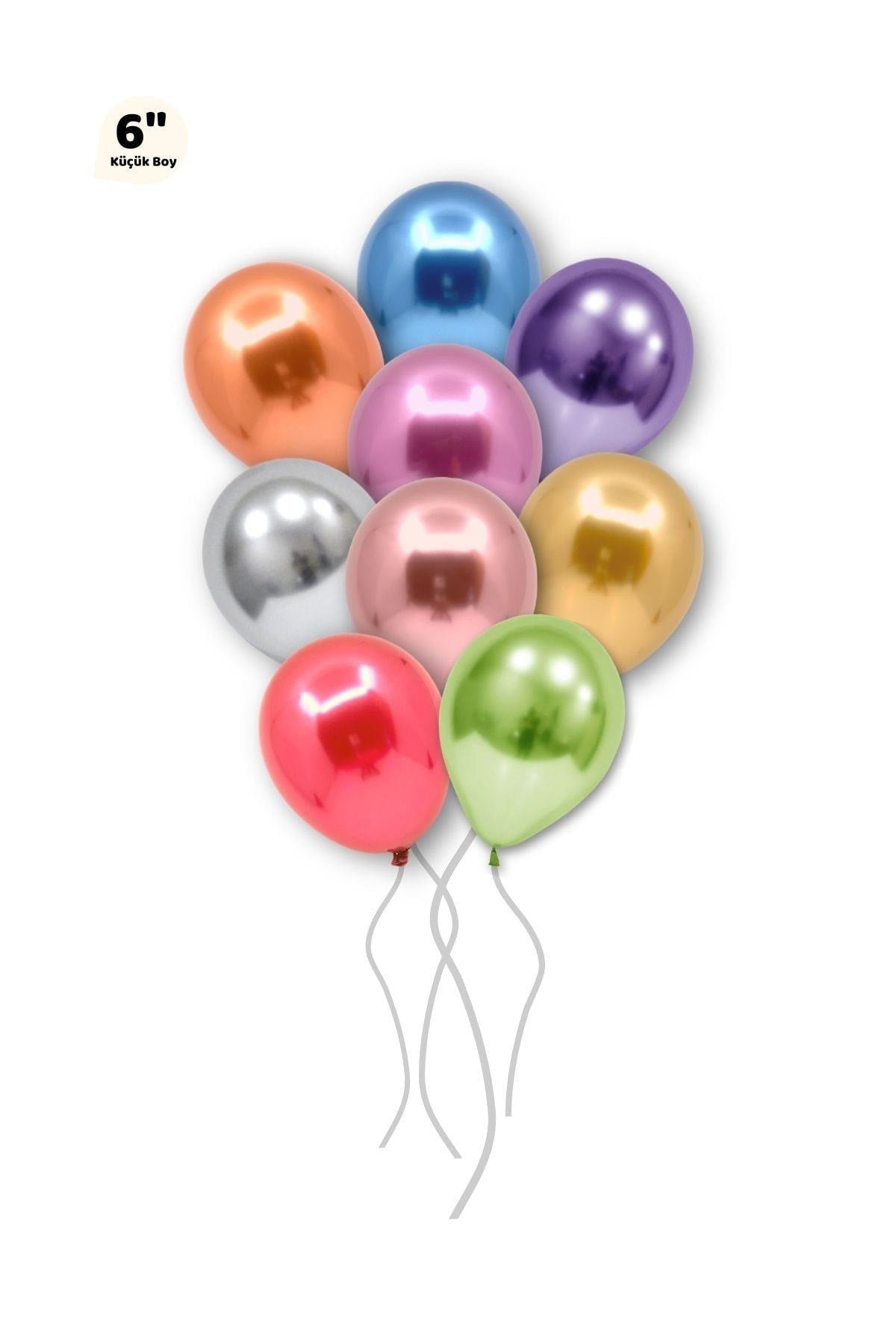 Küçük Mini Boy Karışık 10 Adet Renkli Krom Balon 15 Cm 6 Inç Parlak Renk Renk Doğum Günü Parti Süsü