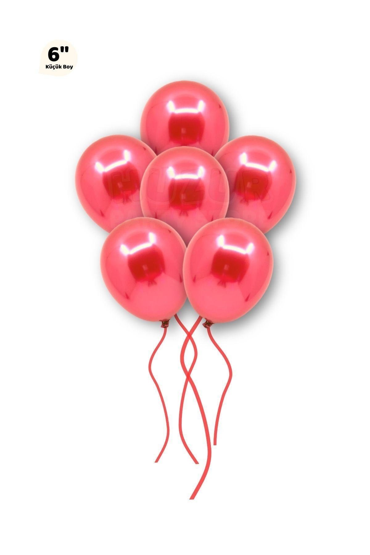 Küçük Mini Boy Kırmızı Renkli Krom Balon 50 Adet 6 Inç 15 Cm Doğum Günü Partisi Parlak Balonu