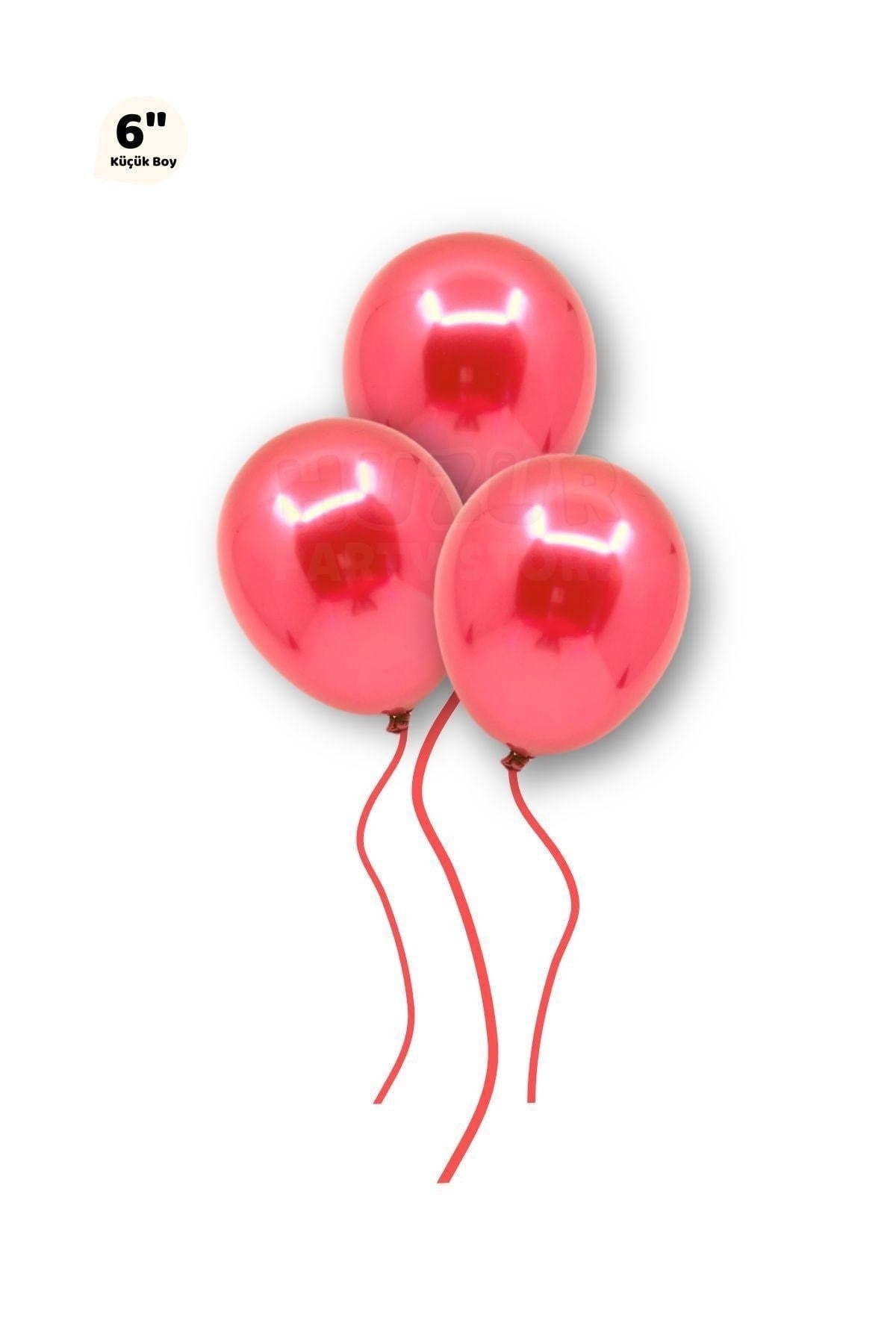 Küçük Mini Boy Kırmızı Renkli Krom Balon 10 Adet 6 Inç 15 Cm Doğum Günü Partisi Parlak Balonu