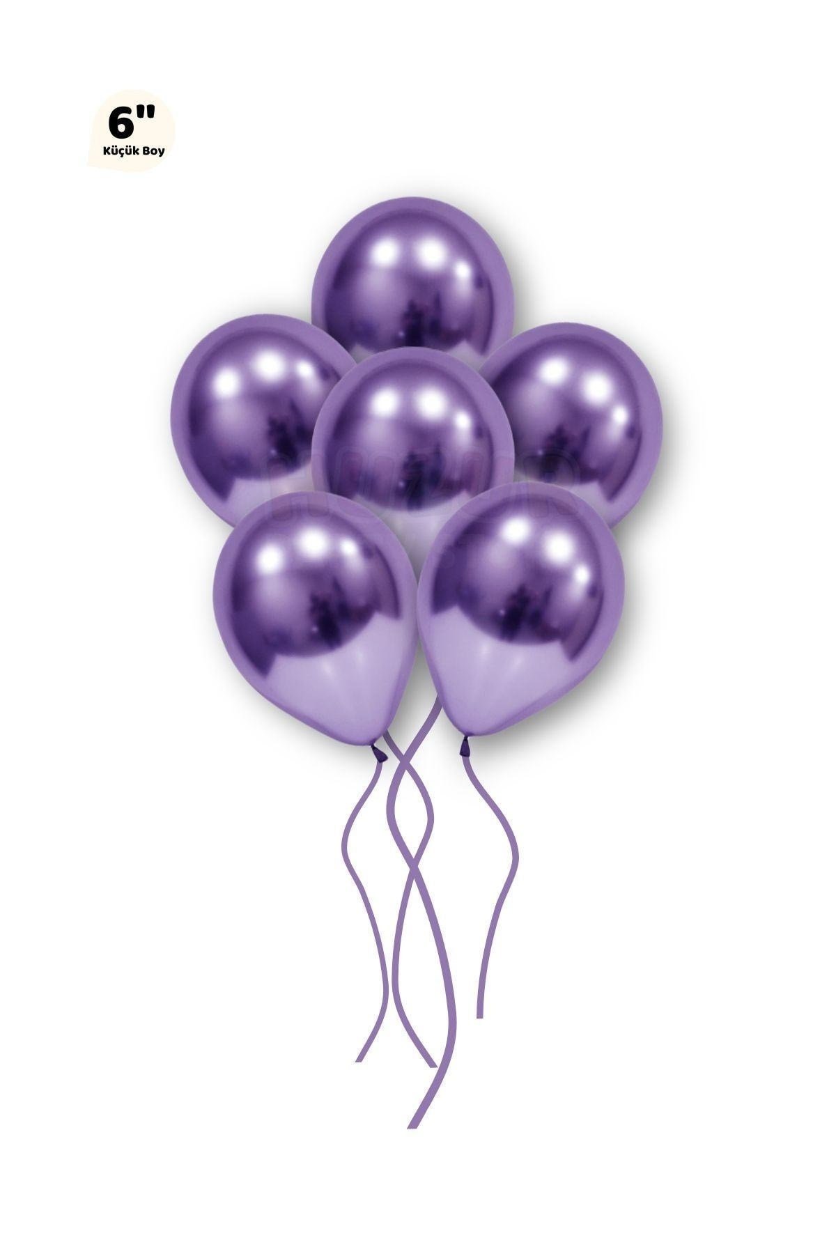Küçük Mini Boy Mor Renkli Krom Balon 50 Adet 6 Inç 15 Cm Doğum Günü Partisi Balonu Çok Canlı Parlak