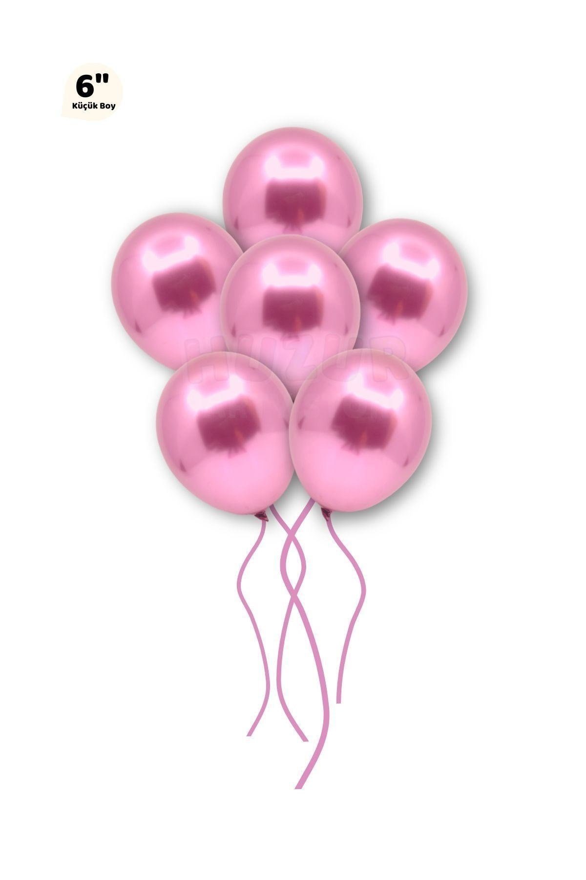 Küçük Mini Boy Pembe Renkli Krom Balon 50 Adet 6 Inç 15 Cm Doğum Günü Parlak Cinsiyet Partisi Balonu