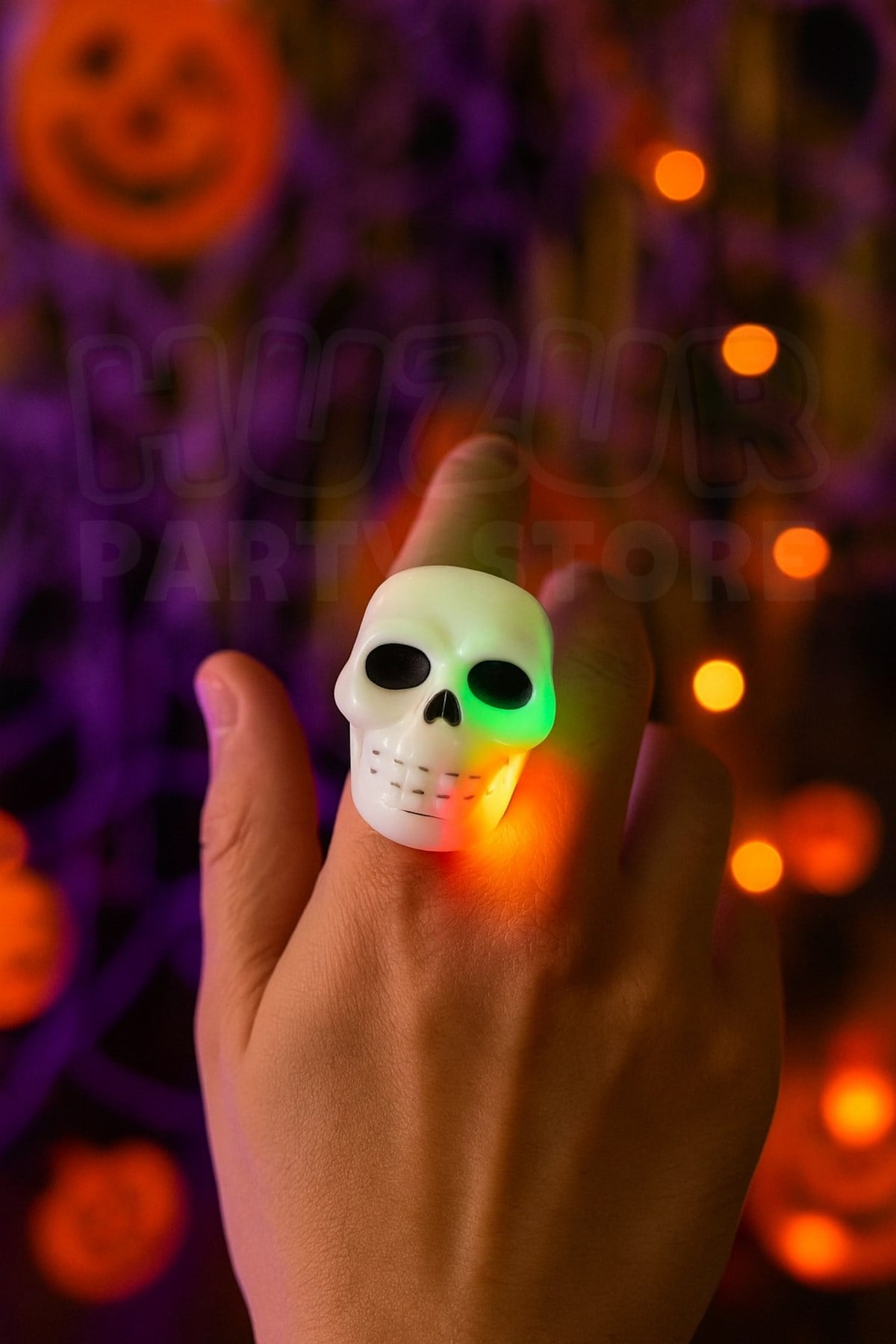 Kuru Kafa Yüzük Halloween Partisi Cadılar Bayramı Aksesuarı 3 Fonksiyonlu Rengarenk Işıklı 3x3.5 Cm