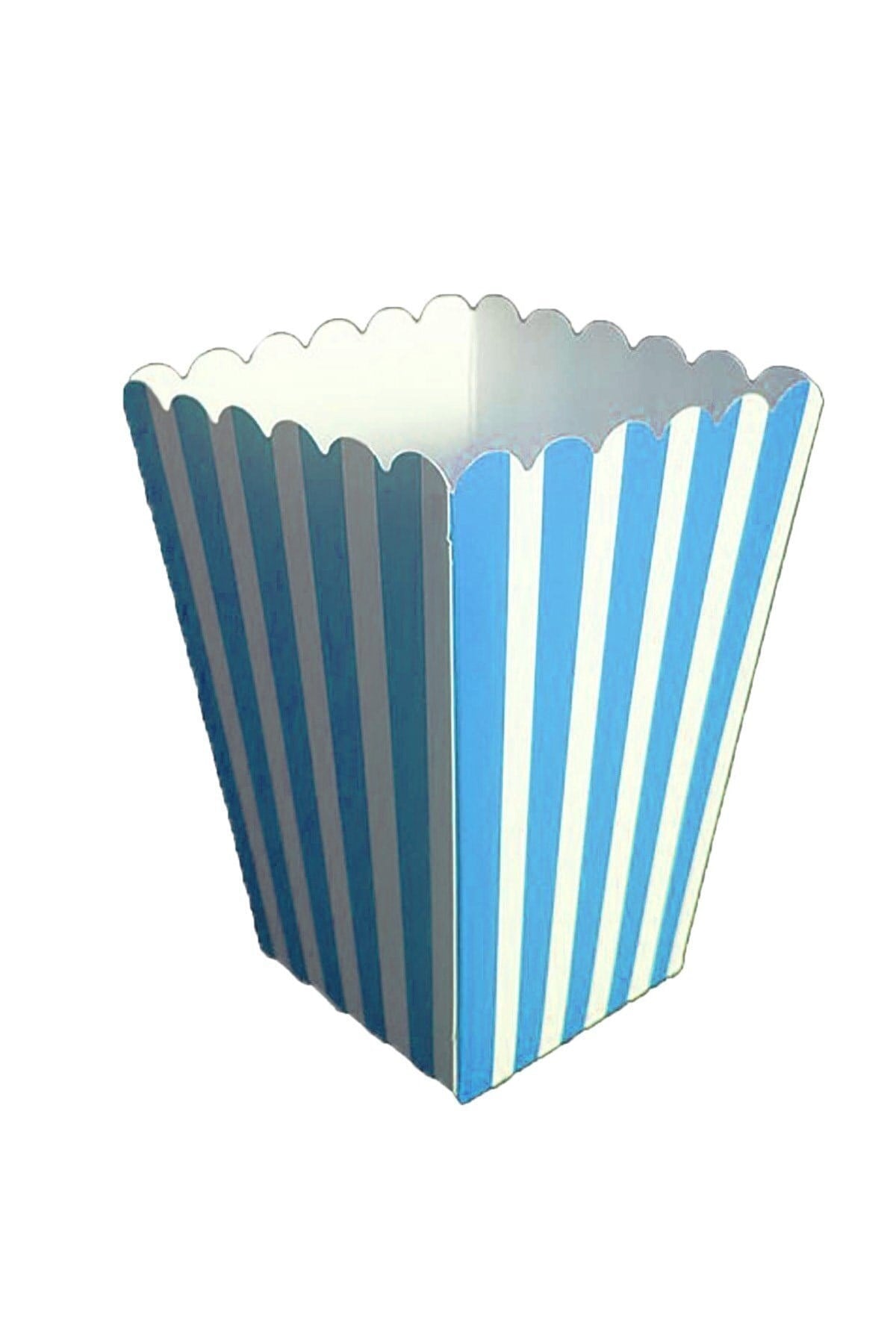 Mavi Çizgili Beyaz Mısır Kutusu 8li Karton Cips Kutusu 8 Adet Pop Corn Darı Kabı