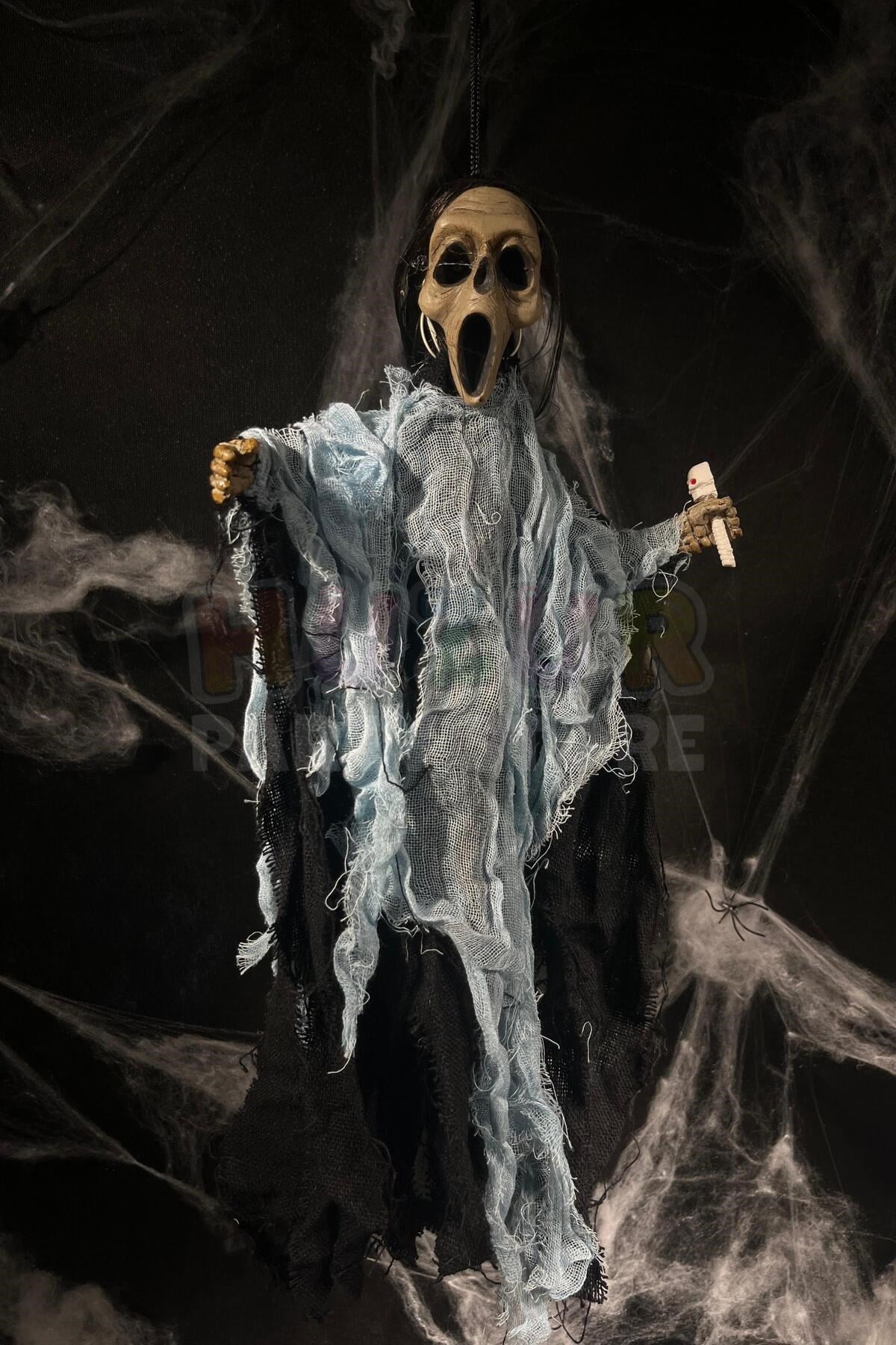 Mavi Kafatası Asalı Çığlık Cadı 45 Cm Pilli Sese Duyarlı Hareketli Halloween Cadılar Bayramı Parti