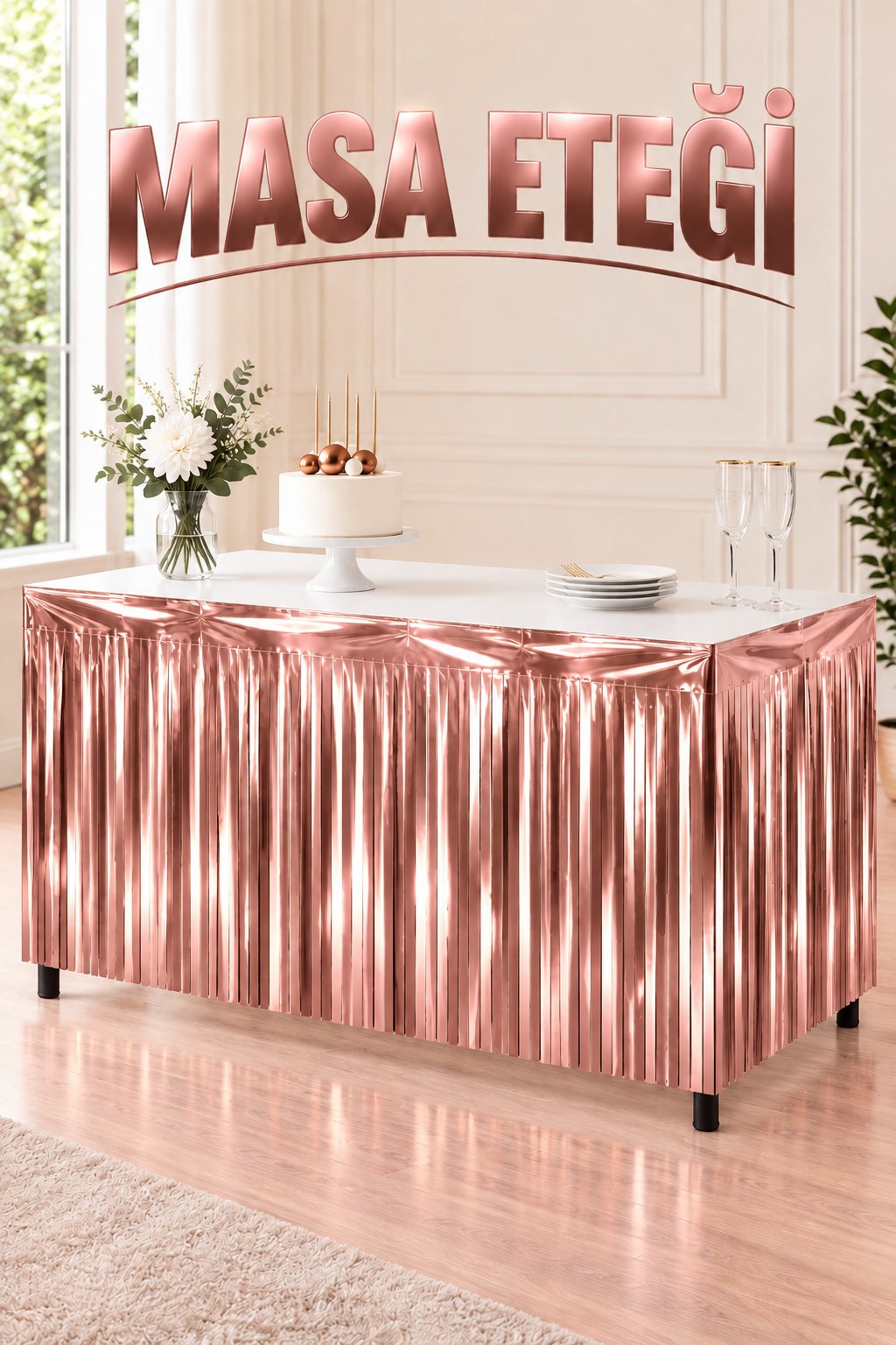 Metalik Folyo Püskül Rose Gold Masa Eteği Masa Püskülü Masa Kenarlığı Masa Kenar Eteği