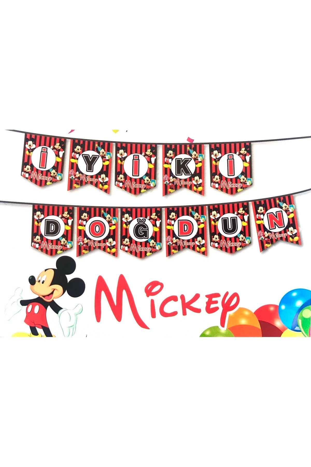 Mickey Mouse Karakter Temalı Miki Fare Parti Konsepti 2 Metre Iyiki Doğdun Yazısı Yazı Banner