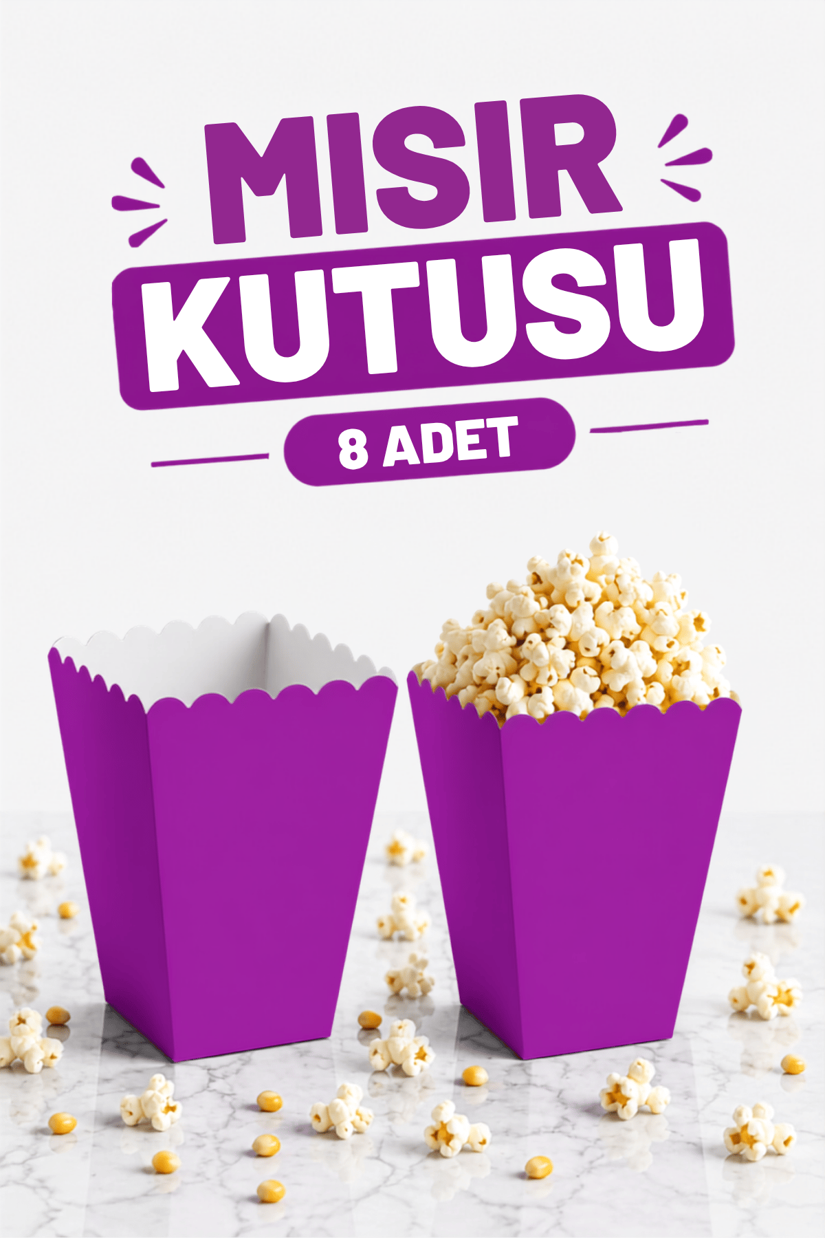 Mor Mısır Kutusu 8li Karton Cips Kutusu Düz Renkli 8 Adet Pop Corn Darı Kabı