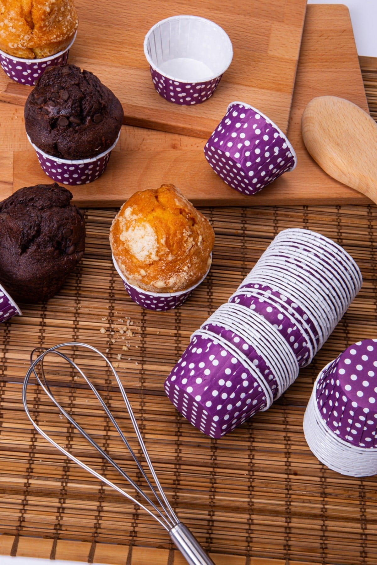 Mor Puantiyeli 50li Kek Kalıbı Fırında Dağılmayan 7x3.5 Cm Muffin Kalıbı Cupcake Stand Kapsülü