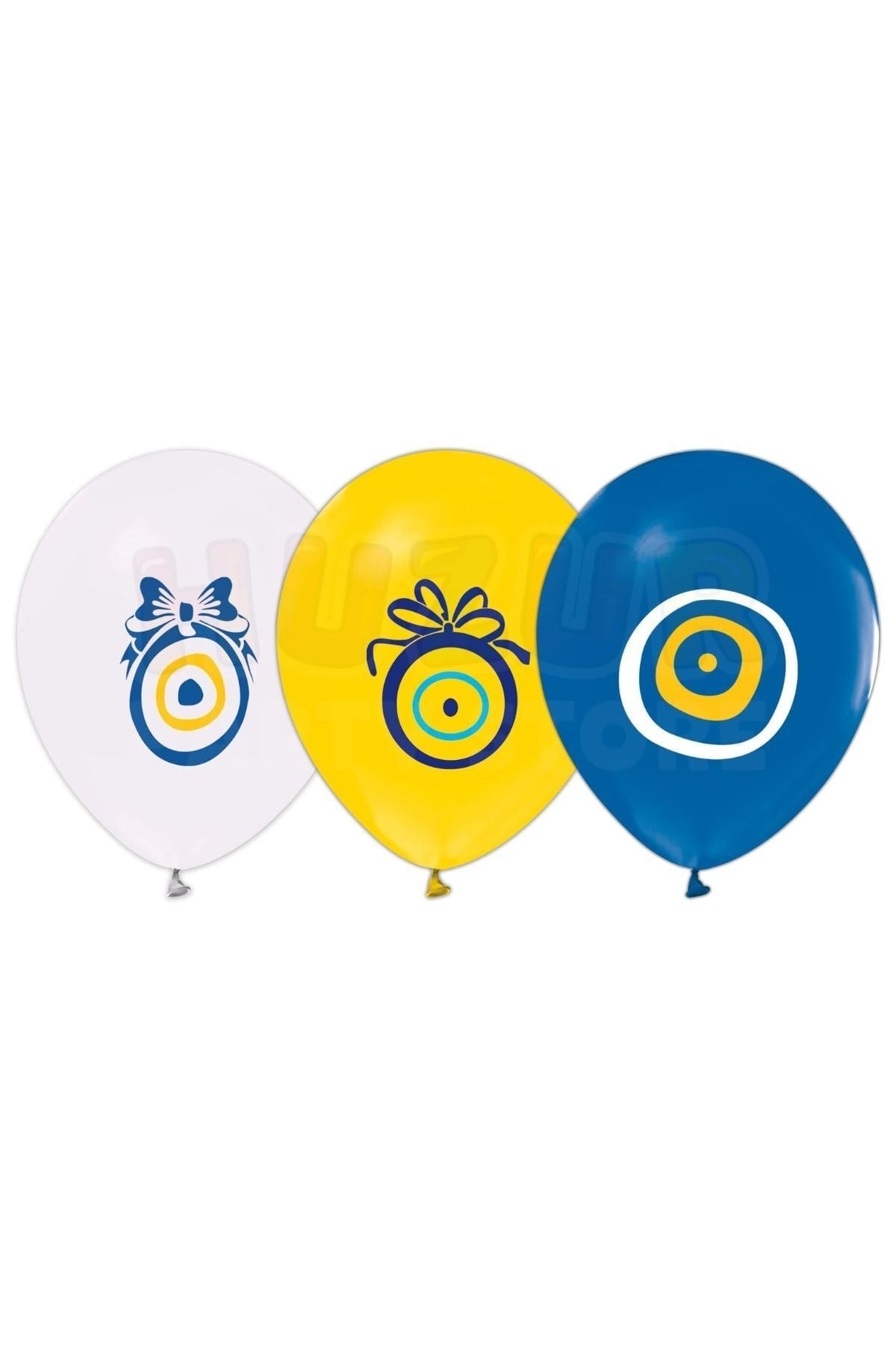 Nazar Boncuğu Detaylı Balon 10 Adet 30 Cm Lacivert Sarı Beyaz Balon Sünnetime Hoşgeldiniz Mevlüt