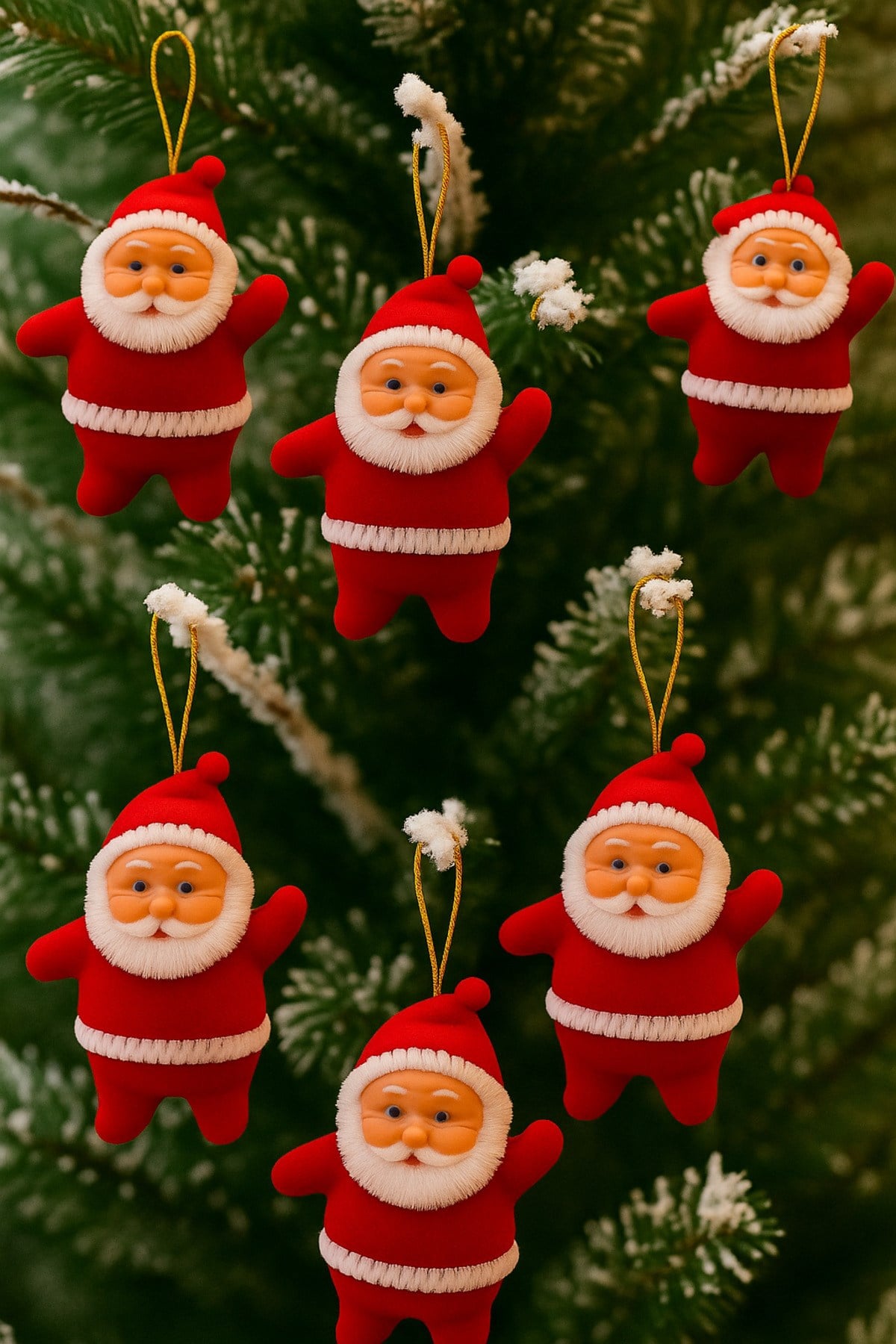 Noel Baba Yılbaşı Çam Ağacı Süsü 6lı 5 Cm Kırmızı Renk Kıyafetli Beyaz Sakallı Yeni Yıl Süsü