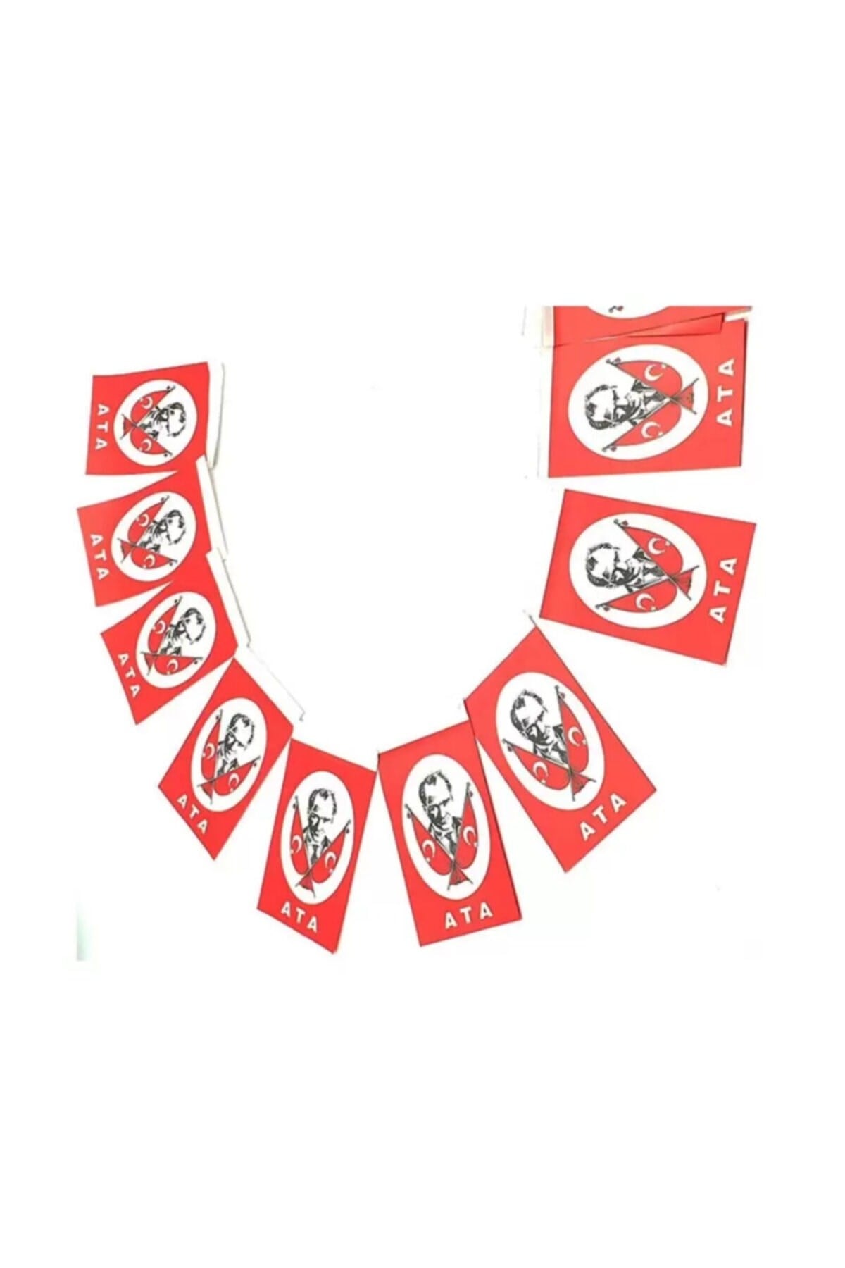 Orta Boy Atatürk Baskılı Kendinden İpe Dizili İpli Kağıt Ay Yıldız Bayrak 13x8 Cm 25 Li Milli Bayram