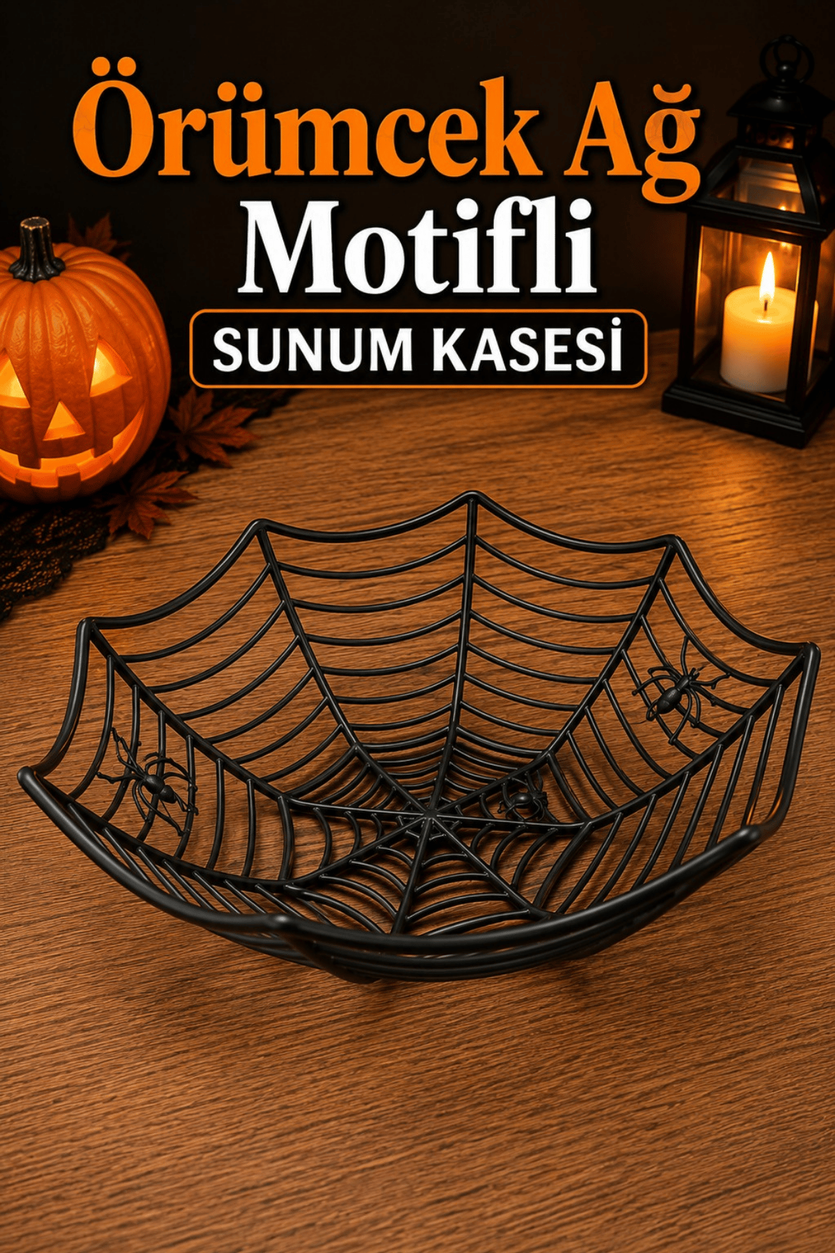 Örümcek Ağı Motifli Sunum Kasesi Siyah Halloween Cadılar Bayramı Şekerlik Parti Dekor Aksesuarı