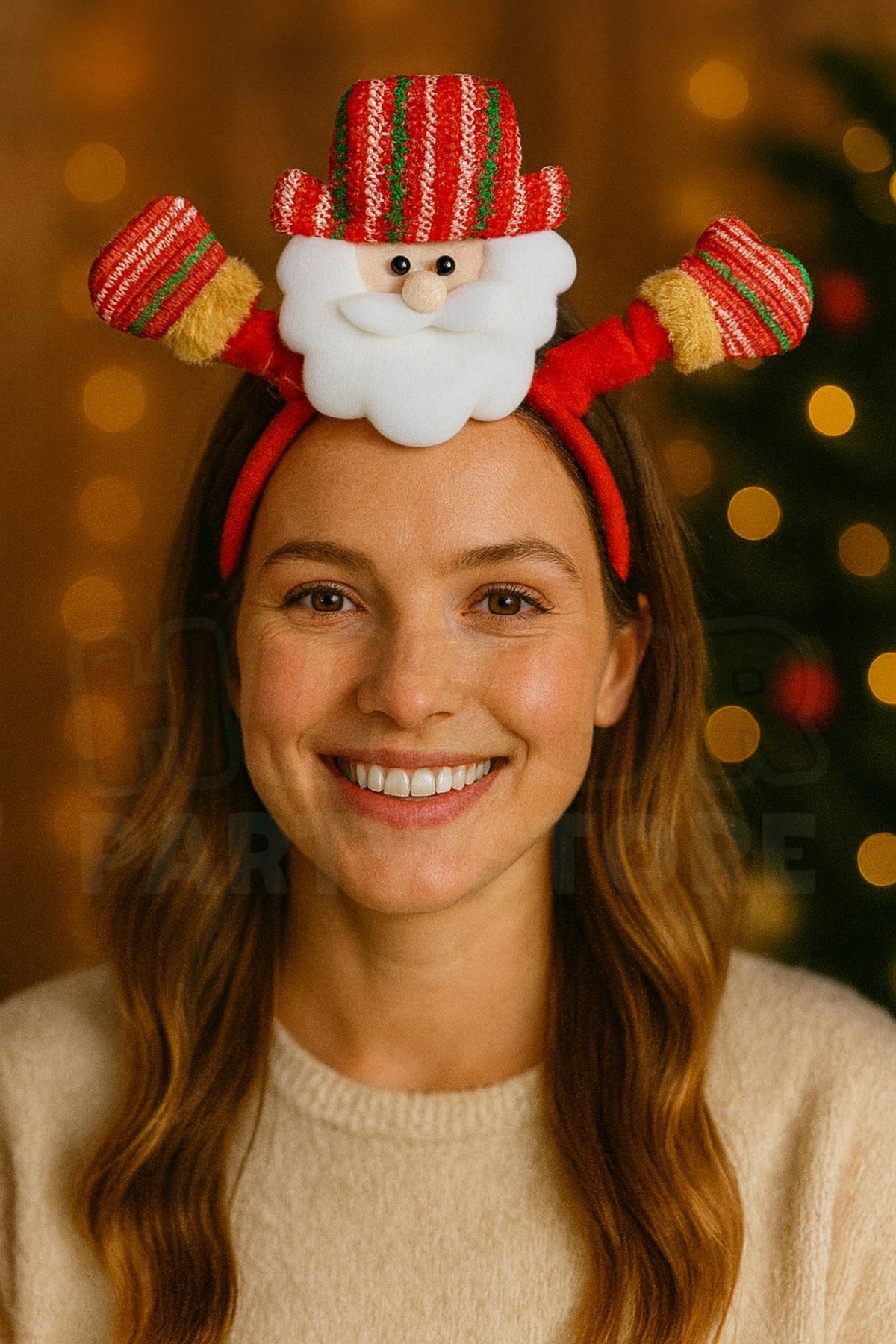 Peluş Noel Baba Taç Lüx Kaliteli Unisex Kırmızı Yeşil Desenli Yılbaşı Yeni Yıl Tacı Aksesuarı