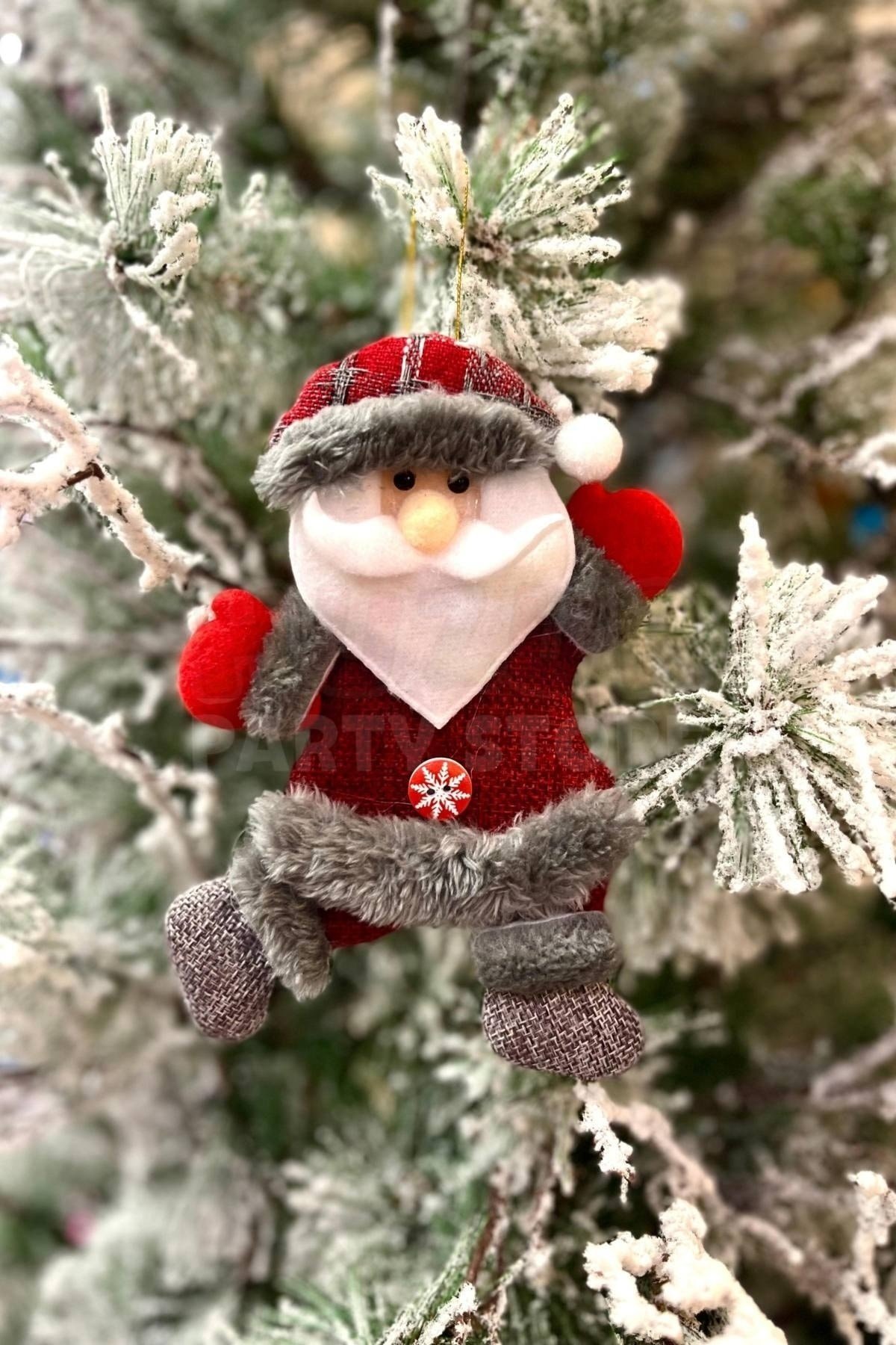 Peluş Noel Baba Yılbaşı Ağacı Asmalık 18 Cm Süs Kırmızı Gri Kıyafetli Üst Kalite Ağaç Çam Süsü
