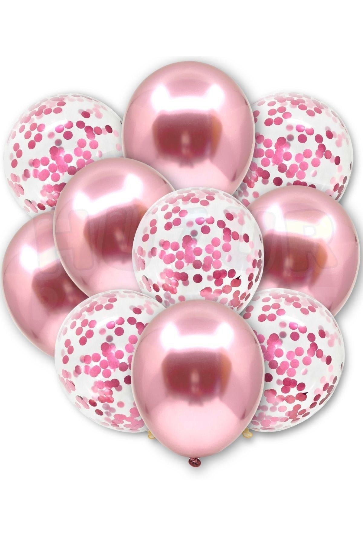 Pembe Konfetili Şeffaf Ve Pembe Krom Balon Seti 20 Adet 30 Cm Içi Gözüken Pullu Balon Pulu Parti