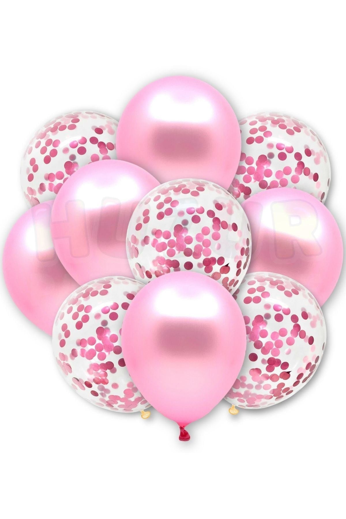 Pembe Konfetili Şeffaf Ve Pembe Metalik Balon Seti 20 Adet 30 Cm Içi Gözüken Pullu Balon Pulu Parti