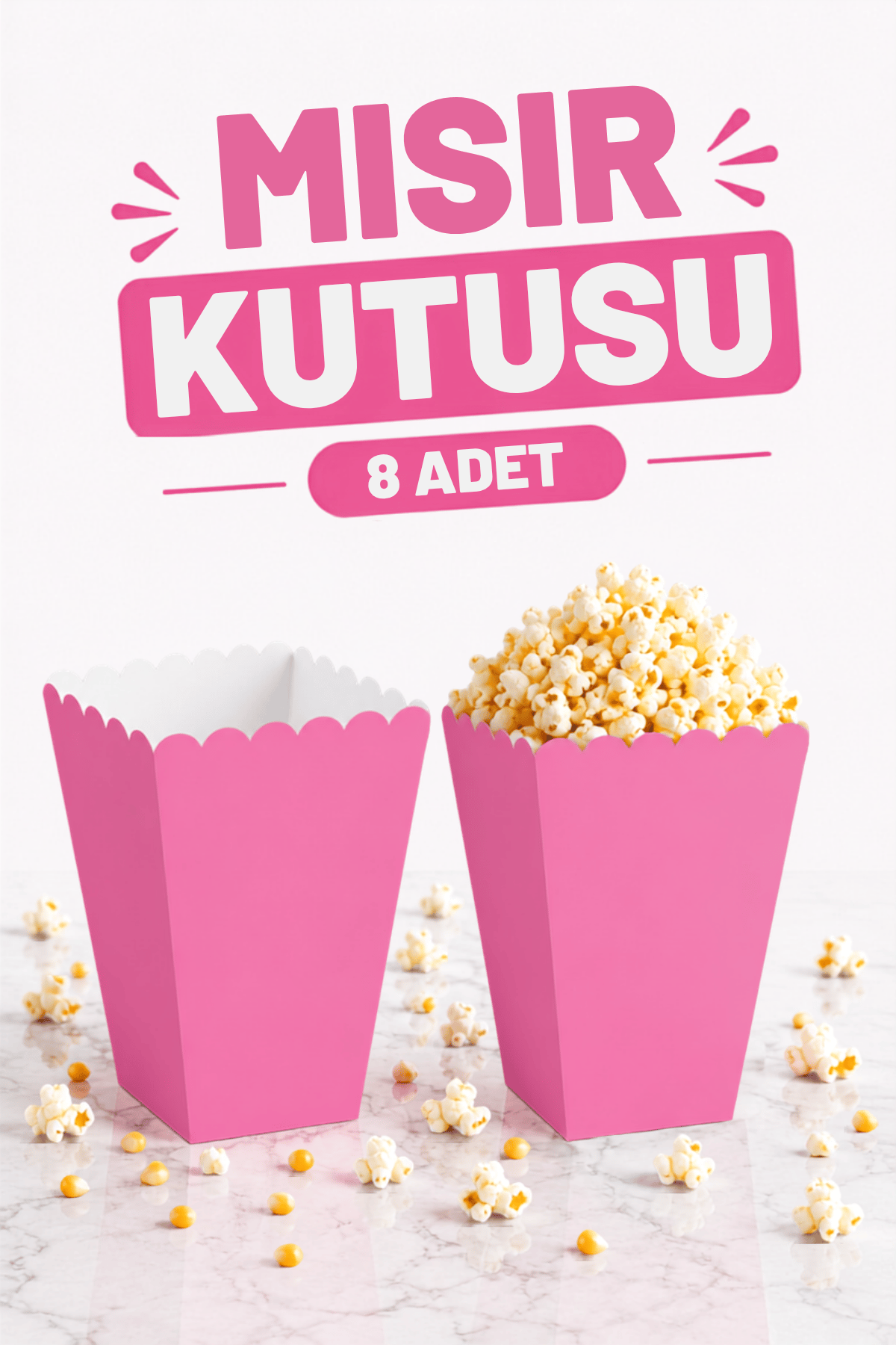 Pembe Mısır Kutusu 8li Karton Cips Kutusu Düz Renkli 8 Adet Pop Corn Darı Kabı