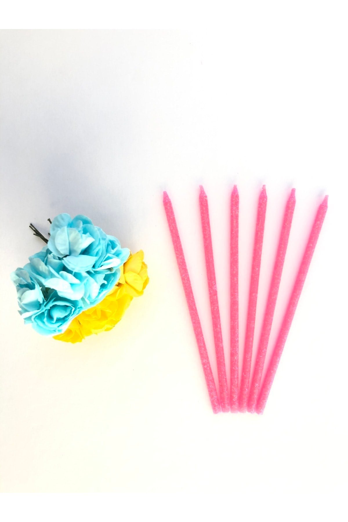 Pembe Renkli 14 Cm Simli Göz Alıcı Ince Kibar Işıl Işıl 6 Lı Doğum Günü Parti Pasta Kek Mumu
