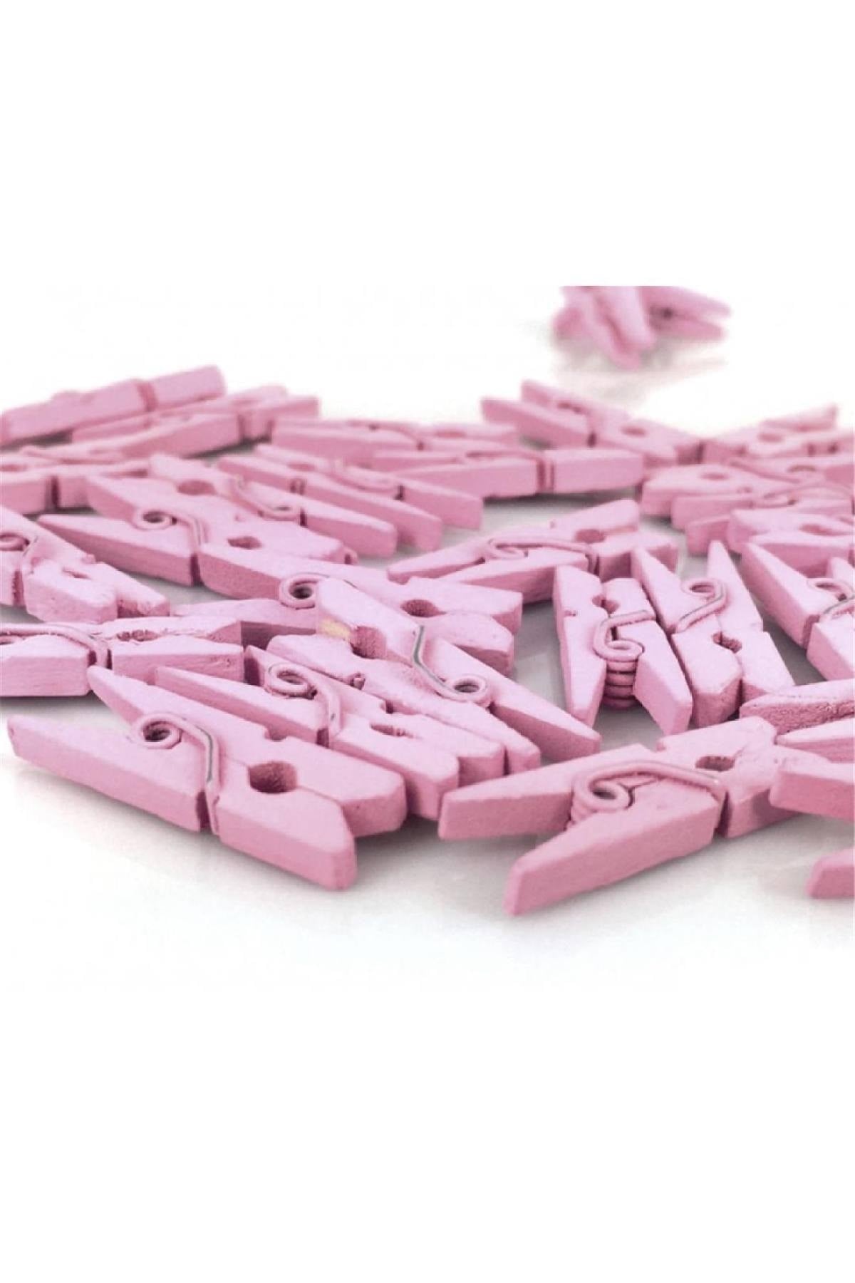 Pembe Renkli Ahşap Minik Mandal Fotoğraf Asmalık Dekoratif Süsleme Mini Mandal 100 Adet