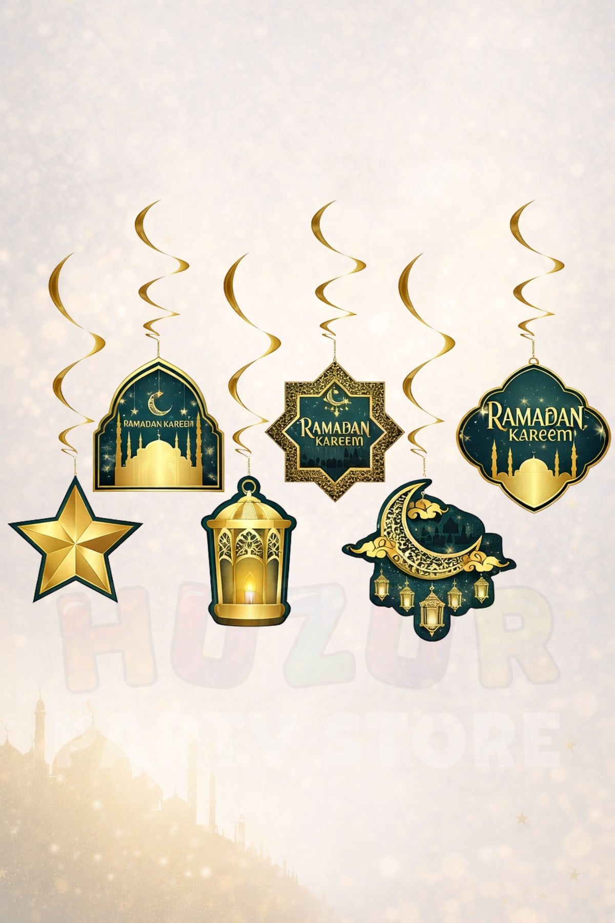 Ramadan Kareem Yazılı 6 Adet Tavan Asma Süsü Hoşgeldin Ramazan Bayramı Mübarek Dini İslami Süsleri