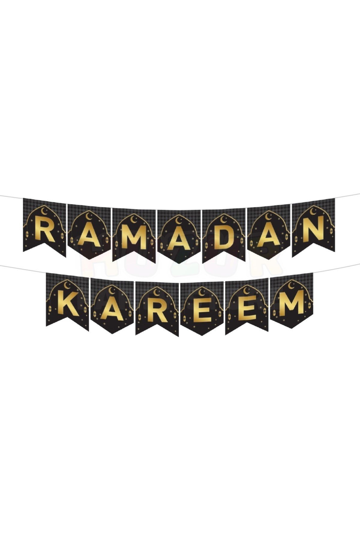Ramadan Kareem Yazılı Banner Siyah Gold Renkli 200x17 Cm Altın Renginde Dini Ramazan Bayramı Süsü Gb