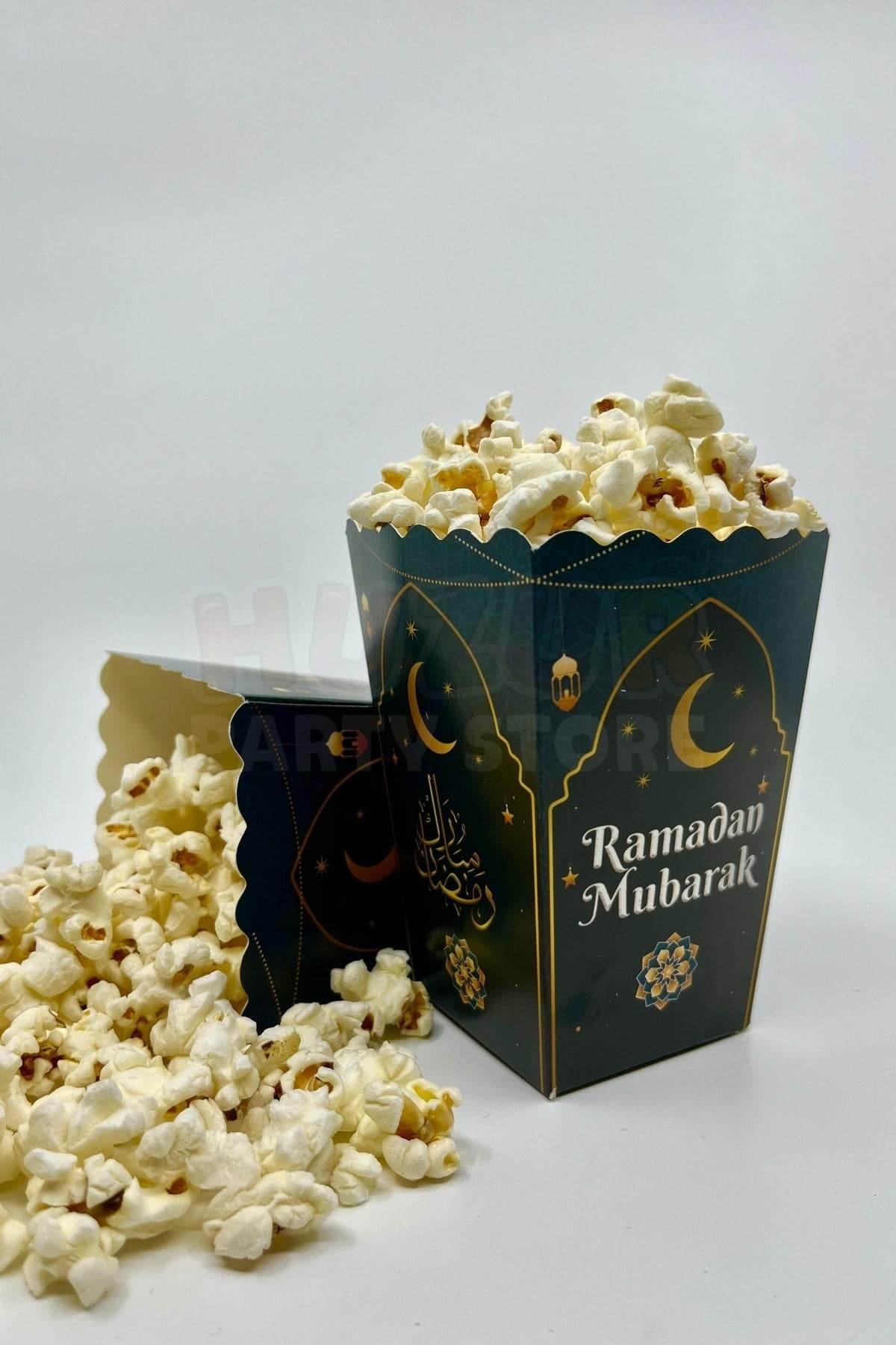 Ramadan Mubarak Yazılı Mısır Kutusu 8 Adet 8x12 Cm Pop Corn Darı Kabı Ramazan Bayramı Cips Kutusu Gb