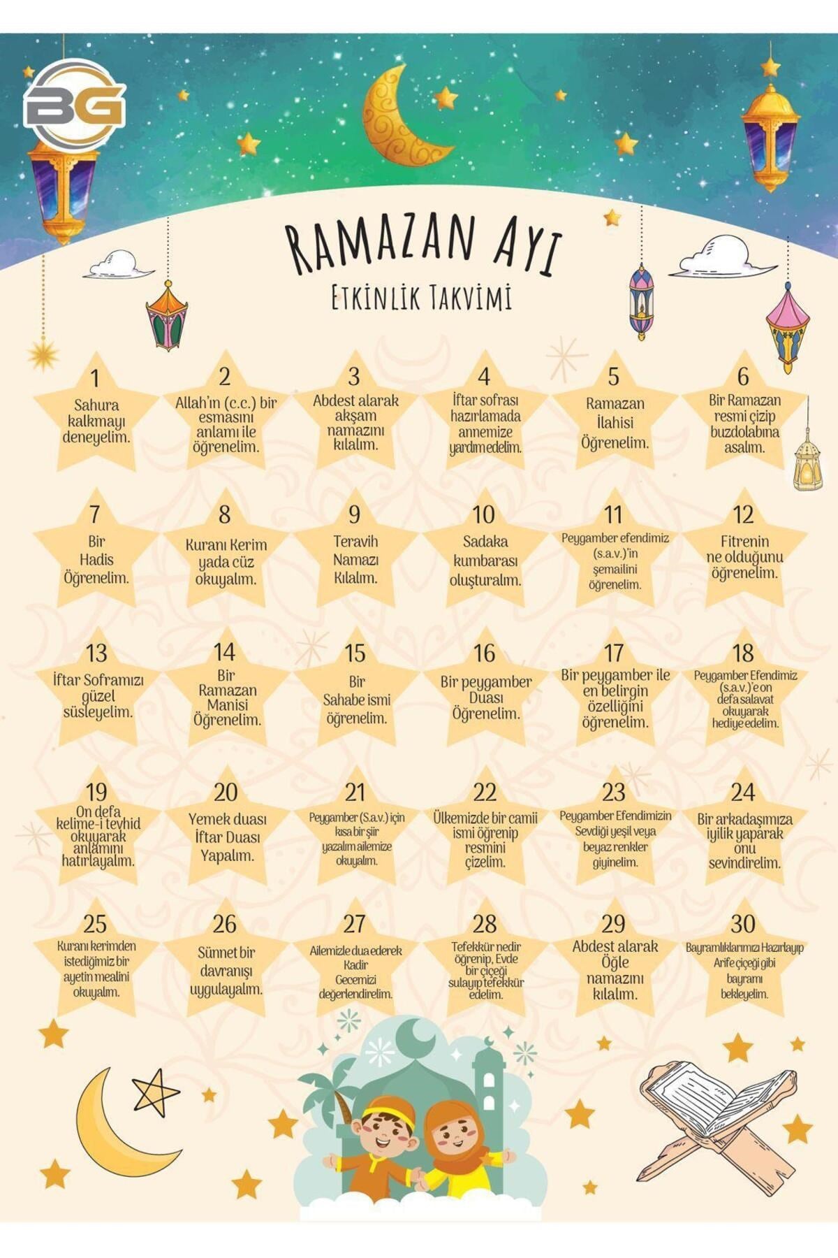 Ramazan Ayı 30 Günlük Etkinlik Takvimi Çocuklar İçin Günlük Ramazan Bayramı Aktiviteleri Eğitici
