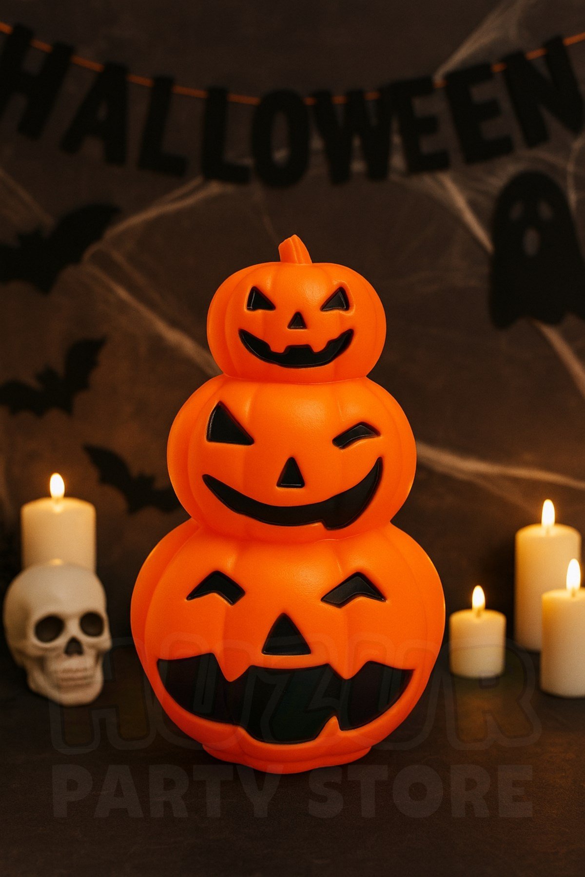 Rengarenk Işıklı 3lü Balkabağı Halloween Partisi Cadılar Bayramı Süsü 22 Cm Pilli Dekor Ürünü Kabak
