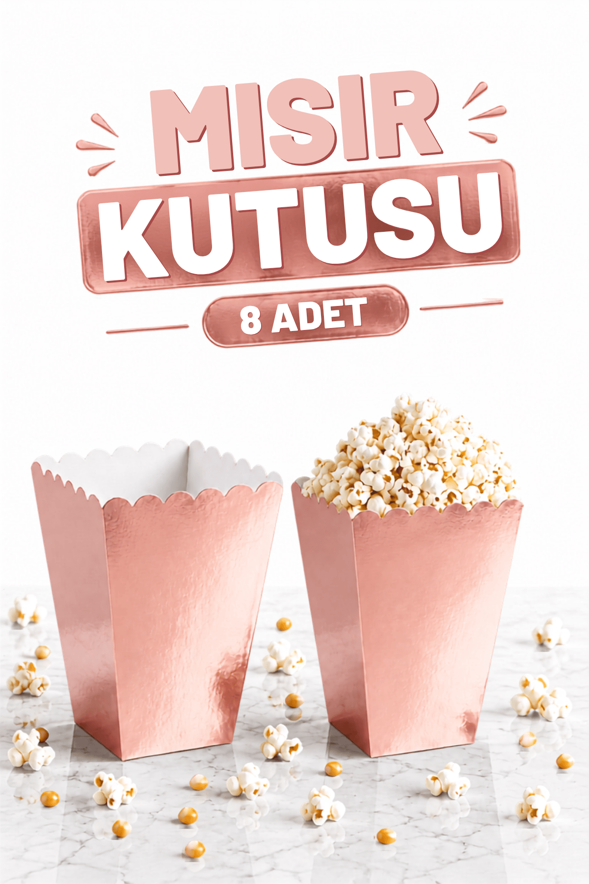 Rose Gold Mısır Kutusu 8'li Karton Cips Kutusu Düz Renkli 8 Adet Açık Bakır Renk Pop Corn Darı Kabı