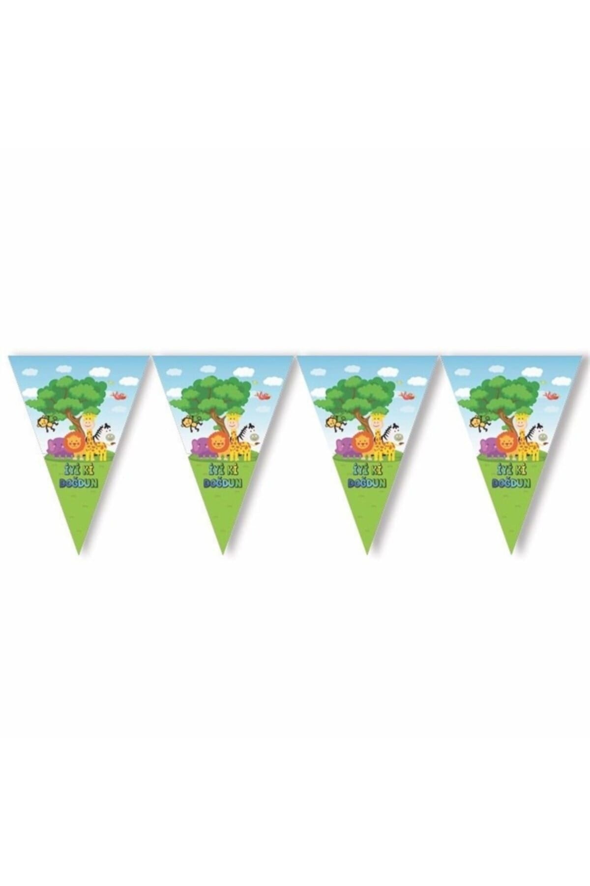 Safari Karakterli Temalı Flama 10 Bayrak Ipli 200x24 Cm Orman Hayvanları Doğum Günü Parti Konsepti