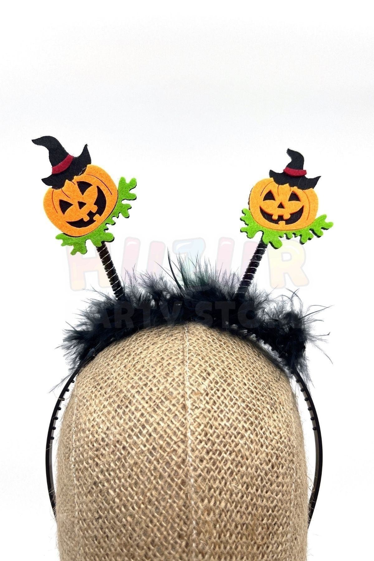 Şapkalı Balkabağı Taç Halloween Partisi Cadılar Bayramı Tacı Unisex Keçe 18x22 Cm Eğlence Süsü