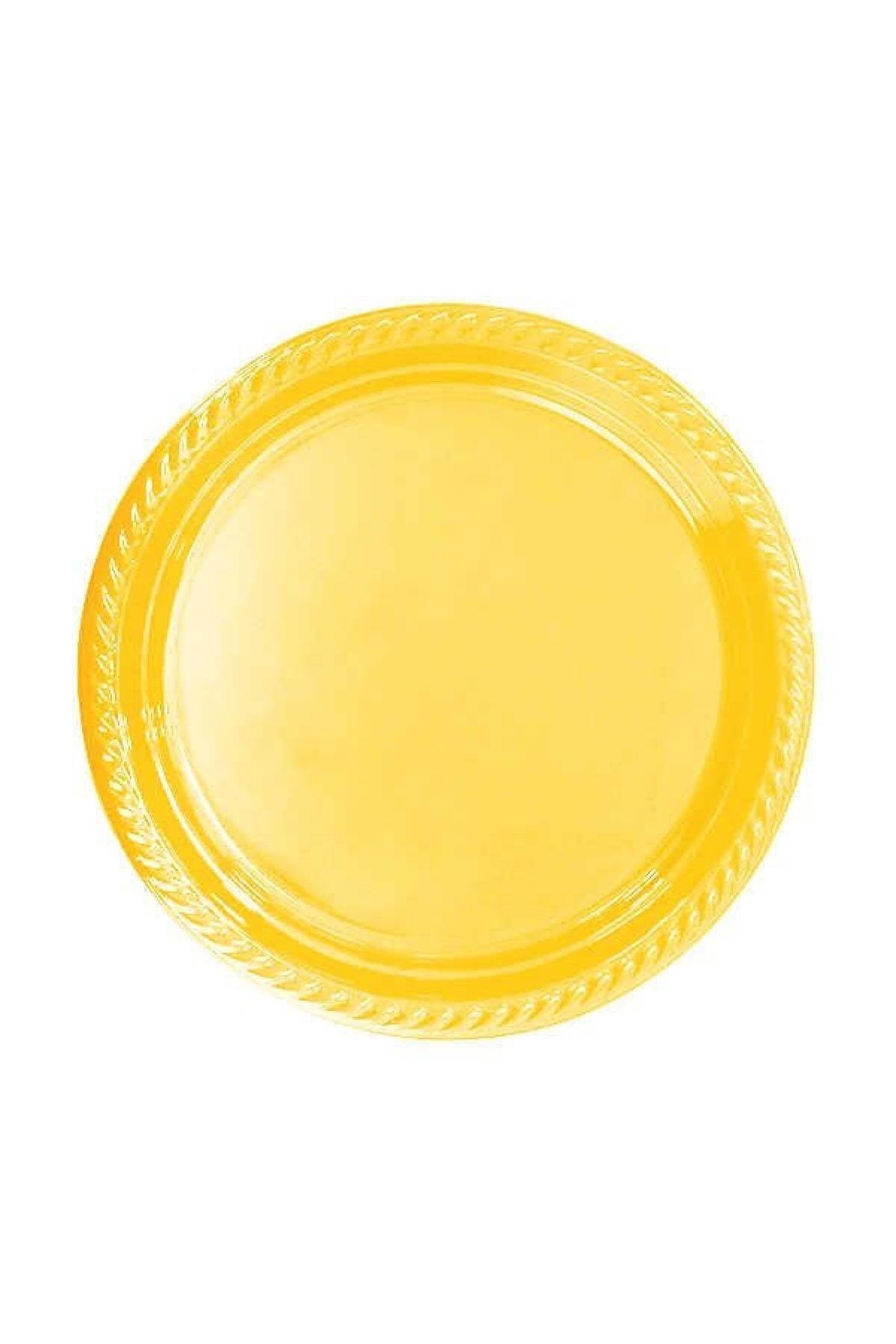 Sarı Renginde 22cm 25li Parlak Tabak Renkli Dayanıklı Plastik Doğum Günü Parti Tabağı
