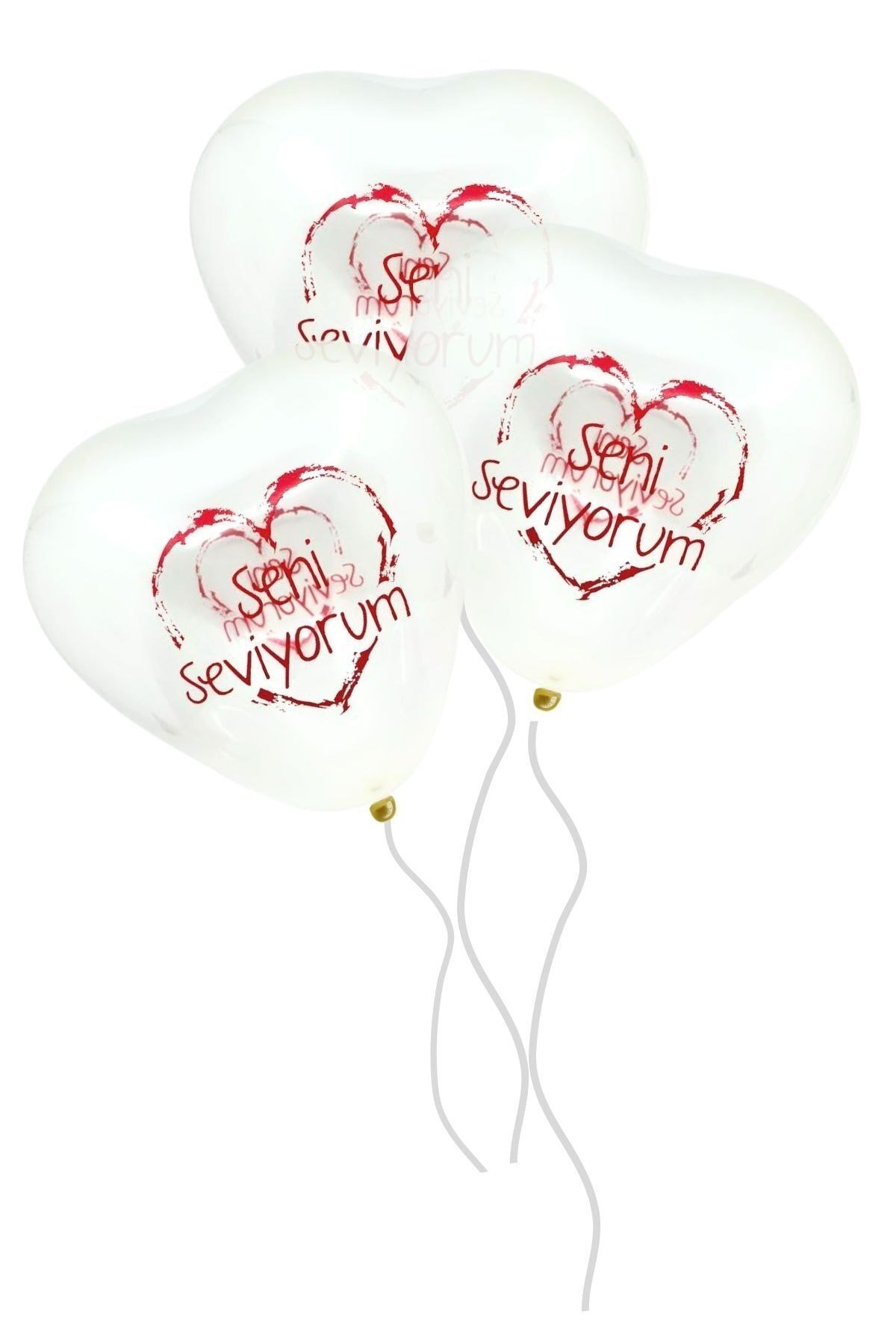 Seni Seviyorum Baskılı Şeffaf Kalp Balon 10 Adet 30 Cm Içi Gözüken Balon Sevgililer Günü Doğum Günü