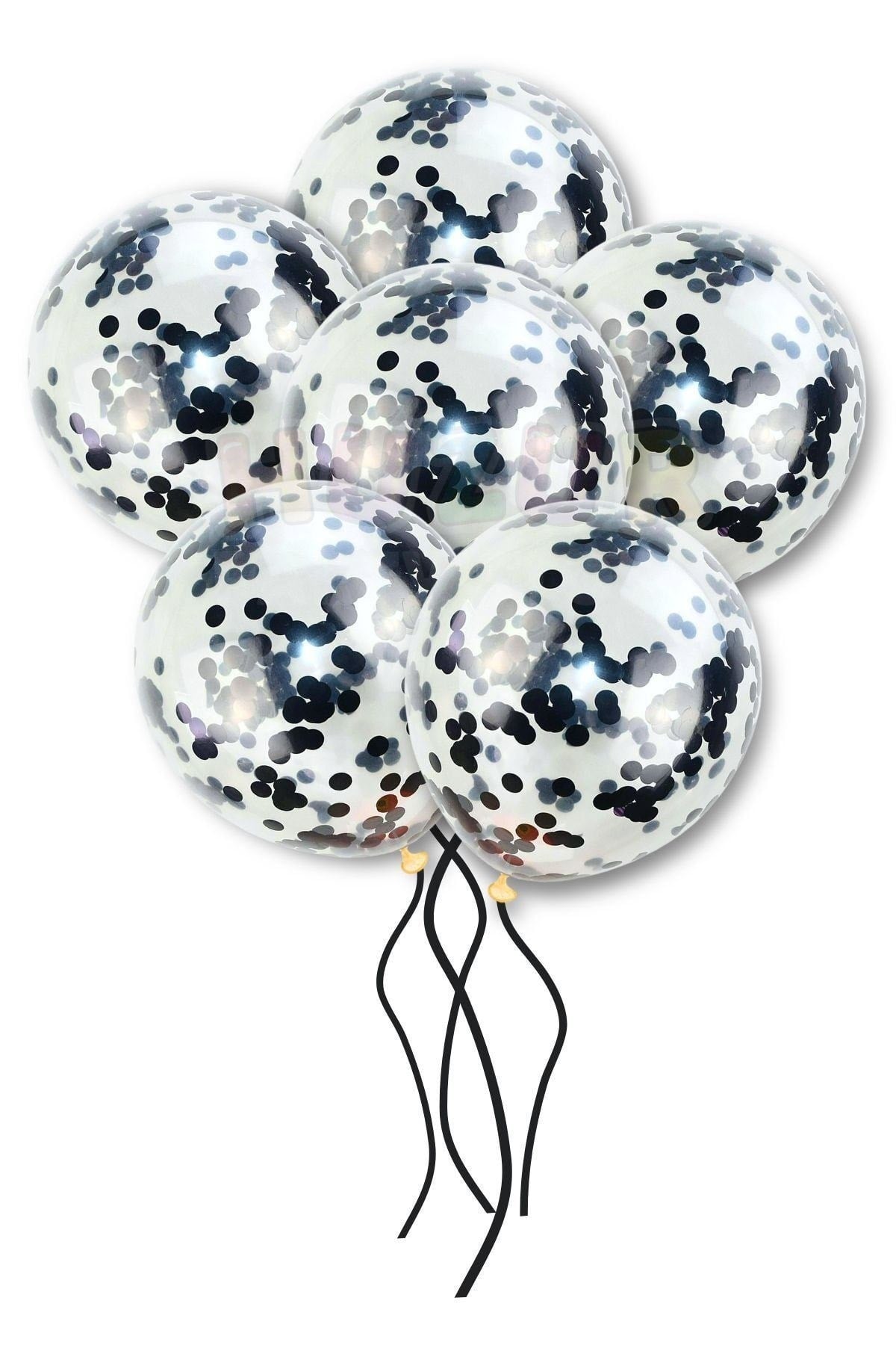 Siyah Konfetili Şeffaf Balon 10 Adet 30 Cm Içi Gözüken Pullu Balon Balon Pulu Renksiz Balon Parti