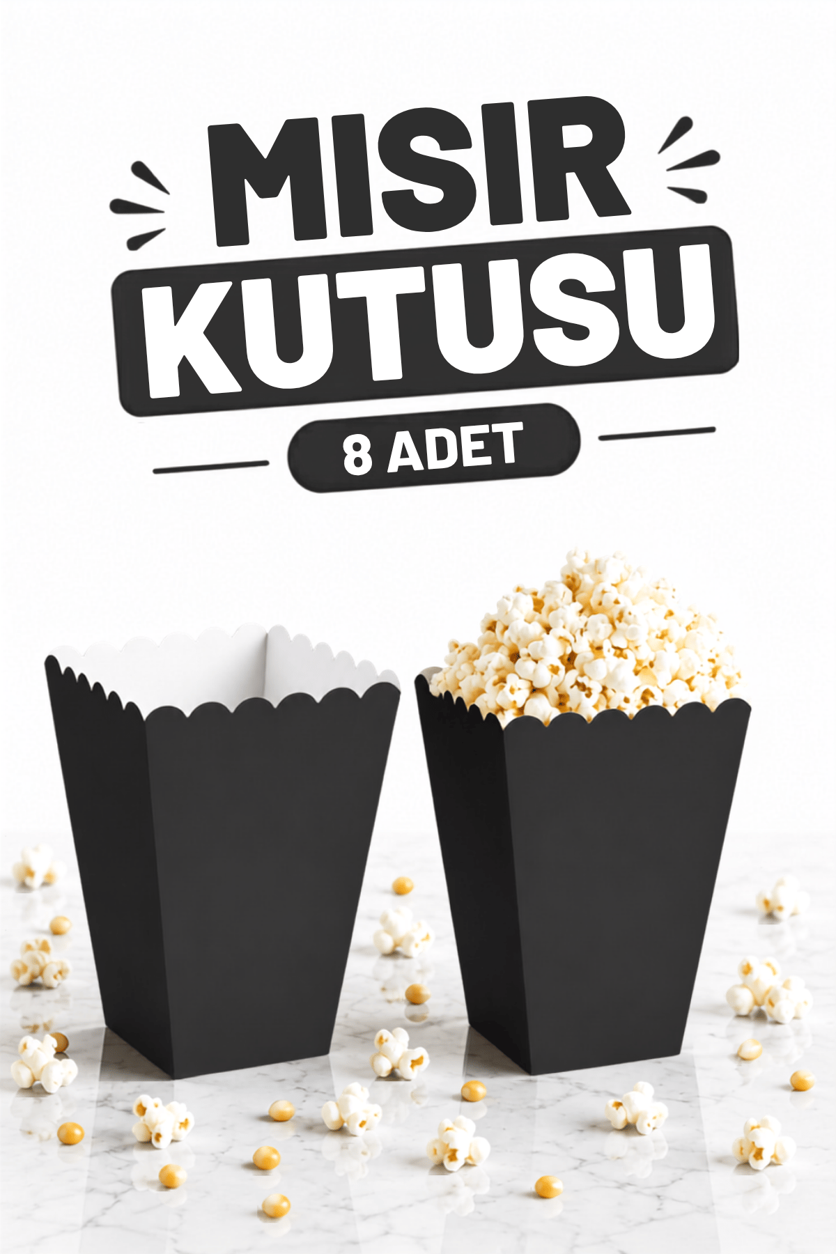 Siyah Mısır Kutusu 8li Karton Cips Kutusu Düz Renkli 8 Adet Pop Corn Darı Kabı