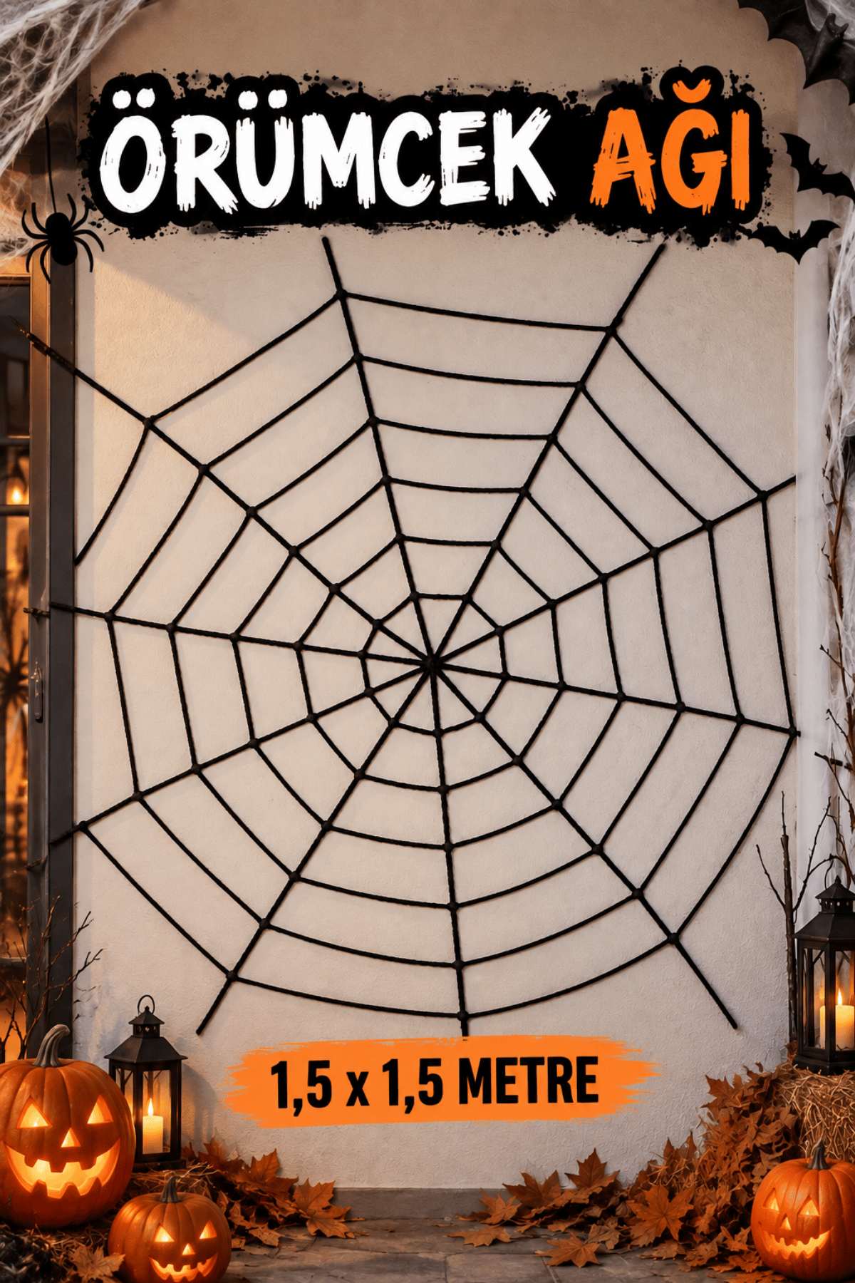 Siyah Örümcek Ağı 1.5 X 1.5 Metre Halloween Partisi Cadılar Bayramı Şaka Ürünü Mekan Süsleme Süsü