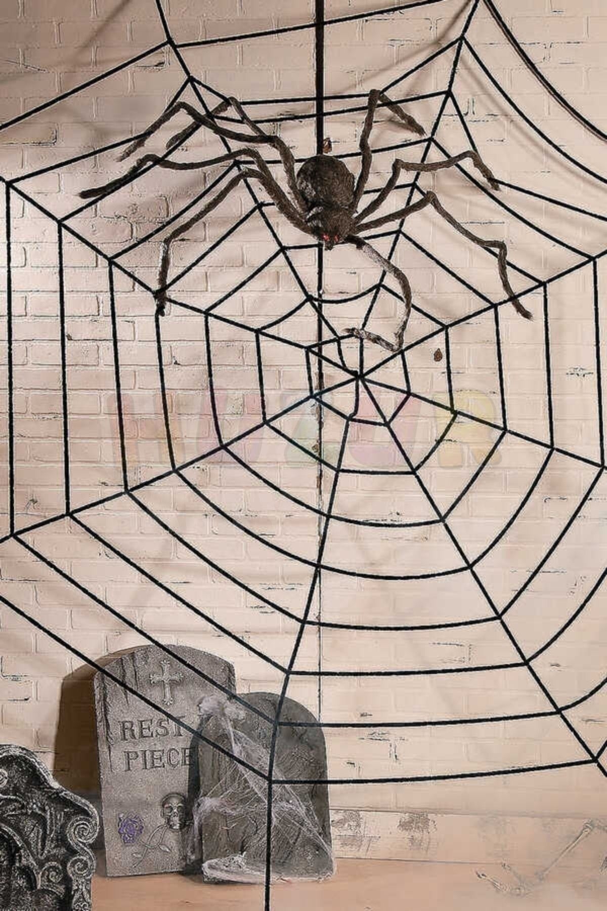 Siyah Örümcek Ağı 2.5 X 2.5 Metre Halloween Partisi Cadılar Bayramı Şaka Ürünü Mekan Süsleme Süsü