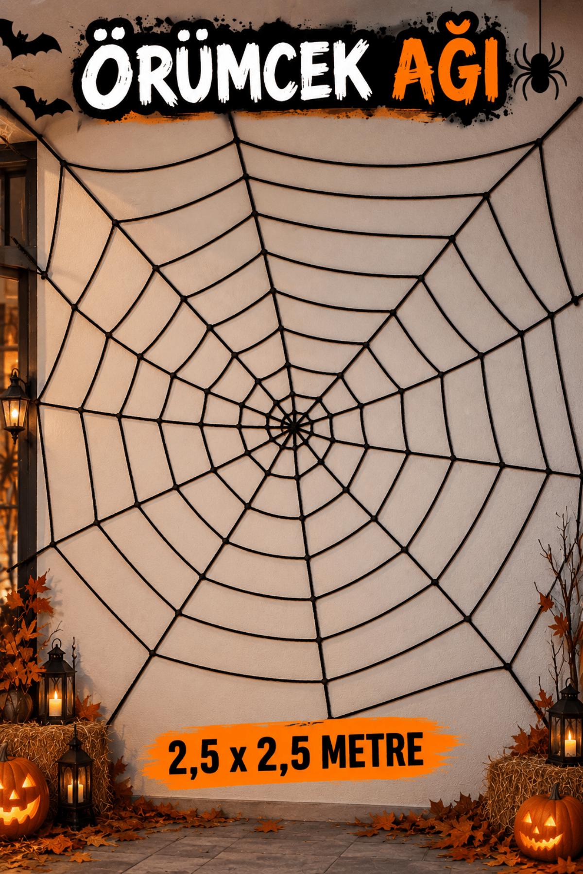Siyah Örümcek Ağı 2.5 X 2.5 Metre Halloween Partisi Cadılar Bayramı Şaka Ürünü Mekan Süsleme Süsü