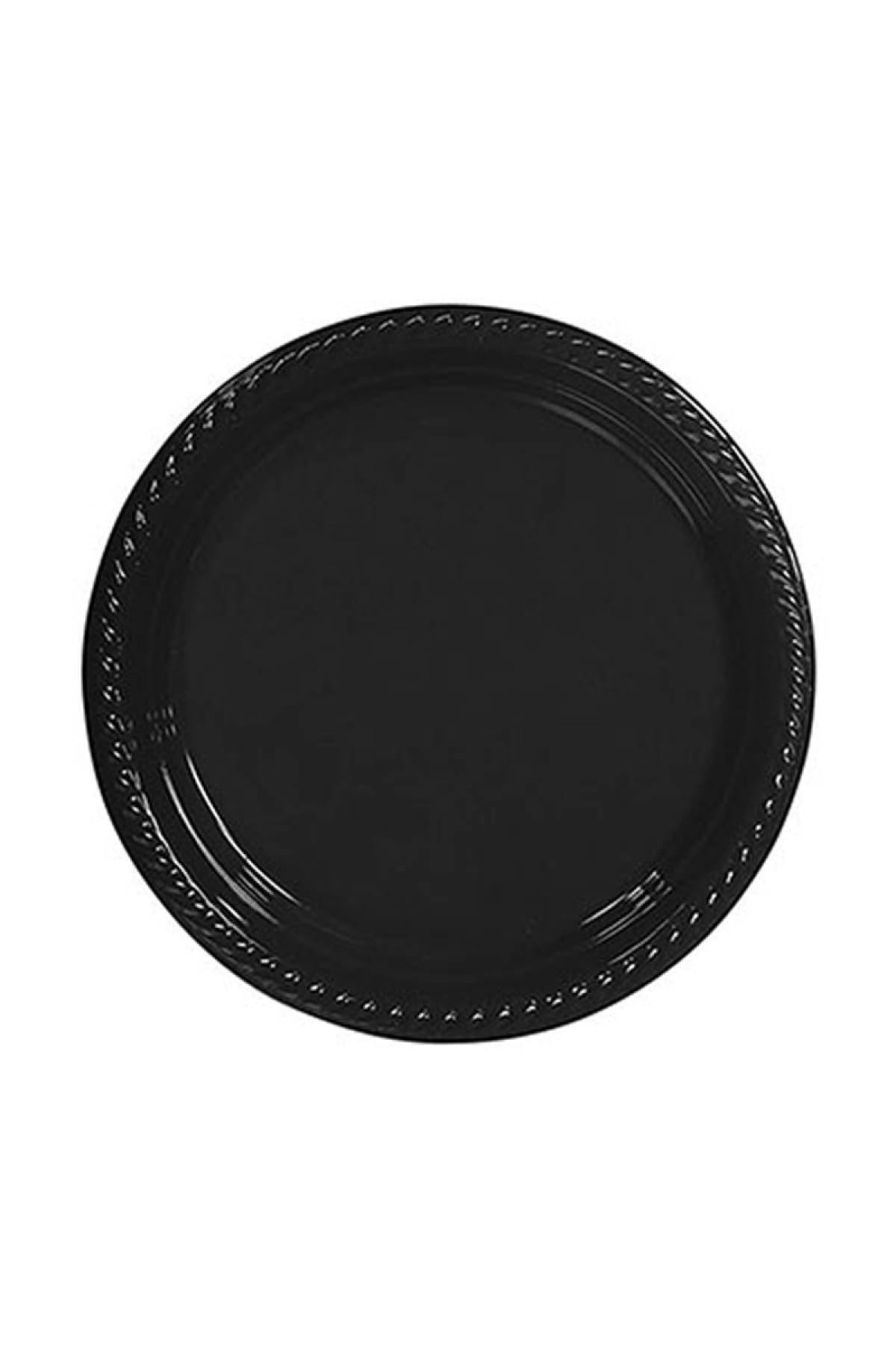 Siyah Renginde 22cm 25li Parlak Tabak Renkli Dayanıklı Plastik Doğum Günü Parti Tabağı