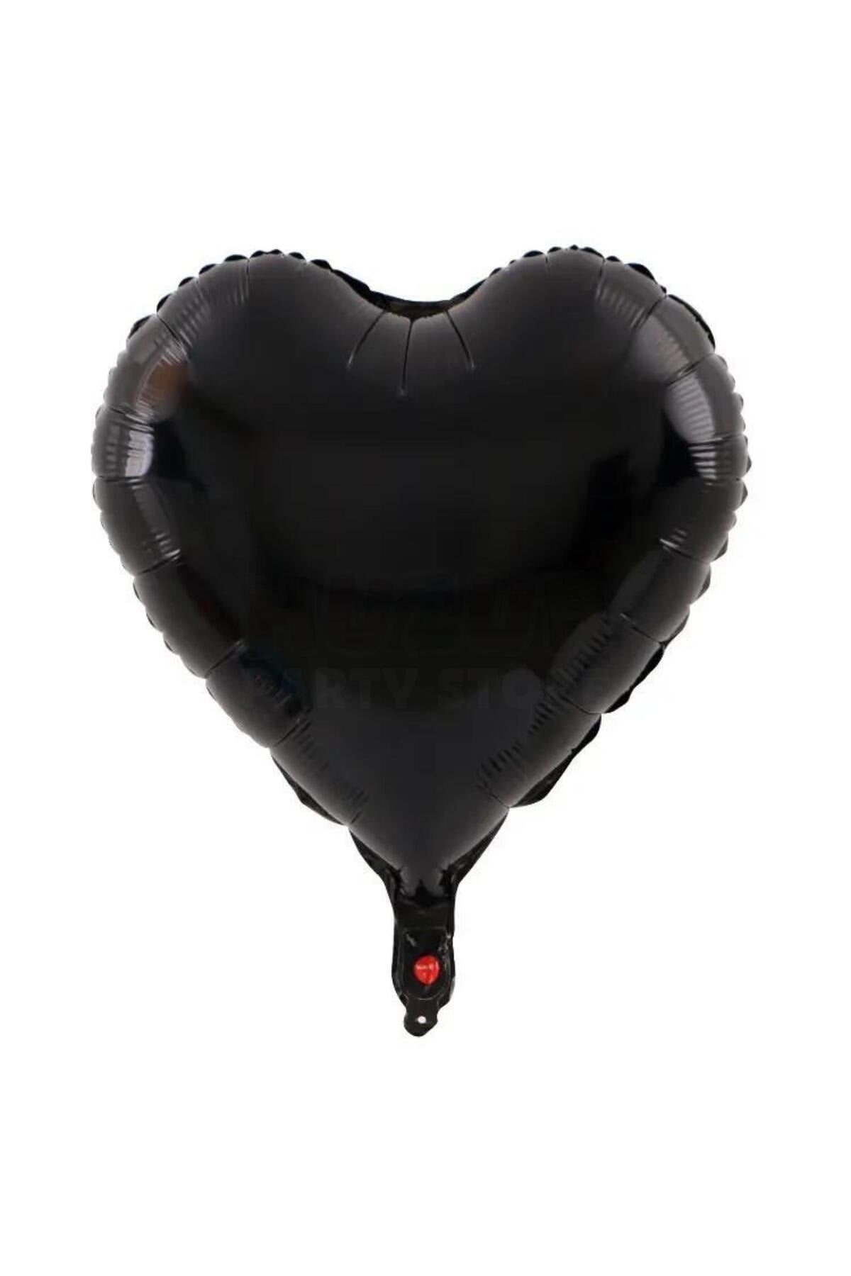 Siyah Renk Kalp Folyo Balon 45 Cm 18 inç Parlak Helyuma Uyumlu Konsept Parti Doğum Günü Balonu