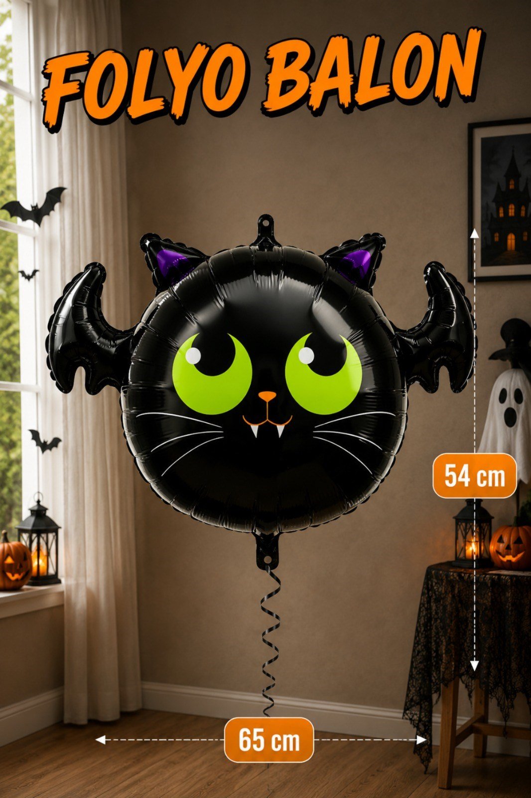 Siyah Yarasa Folyo Balon 54x65 Cm Halloween Partisi Cadılar Bayramı Dekoratif Balon