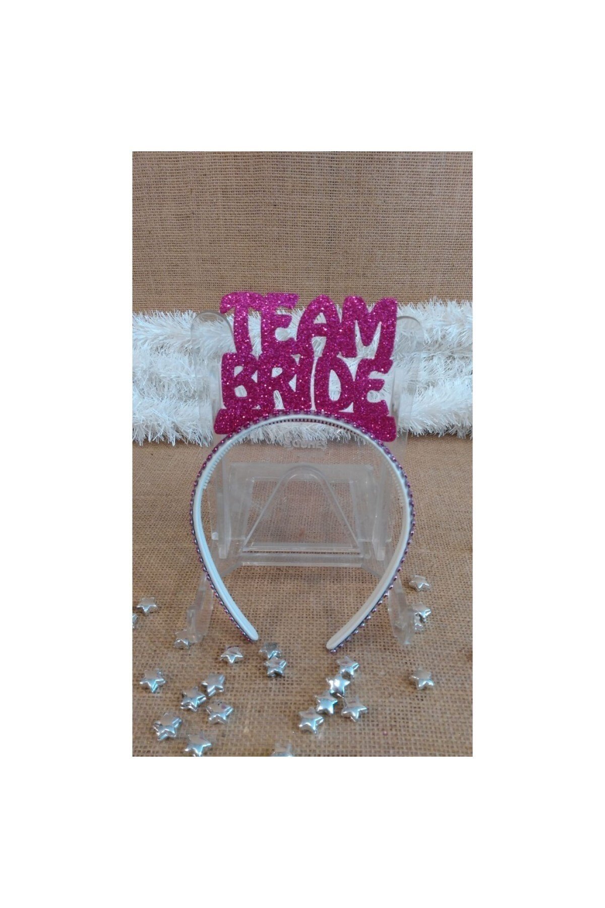 Team Bride Temalı Simli Eva Taç Mor Renk Esnek Yapılı Bekarlığa Veda Partisi Konsepti Tacı