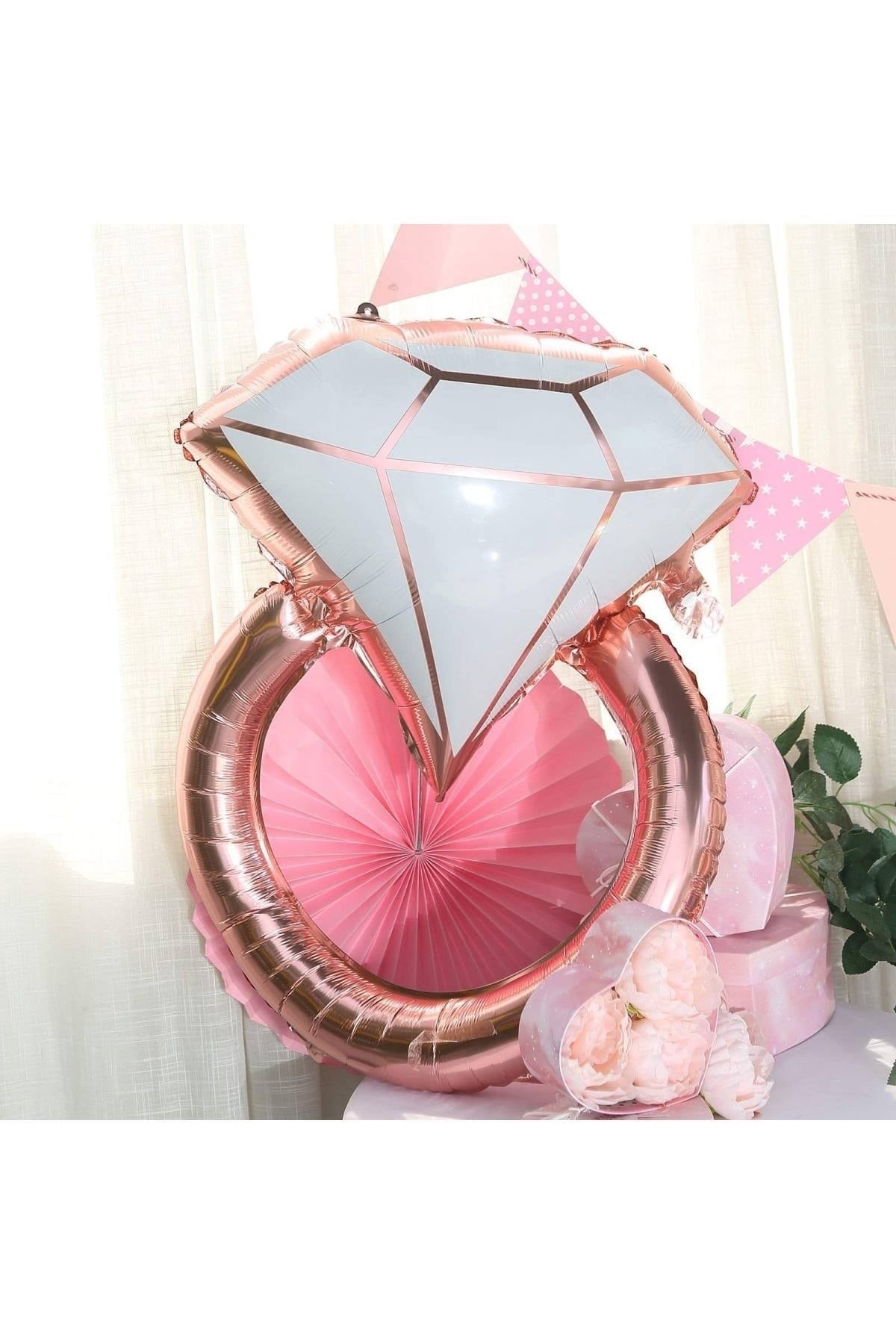 Tektaş Yüzük Rose Gold Renkli Elmas Folyo Balon Bekarlığa Veda Partisi Bride To Be Evlilik 80x58 Cm