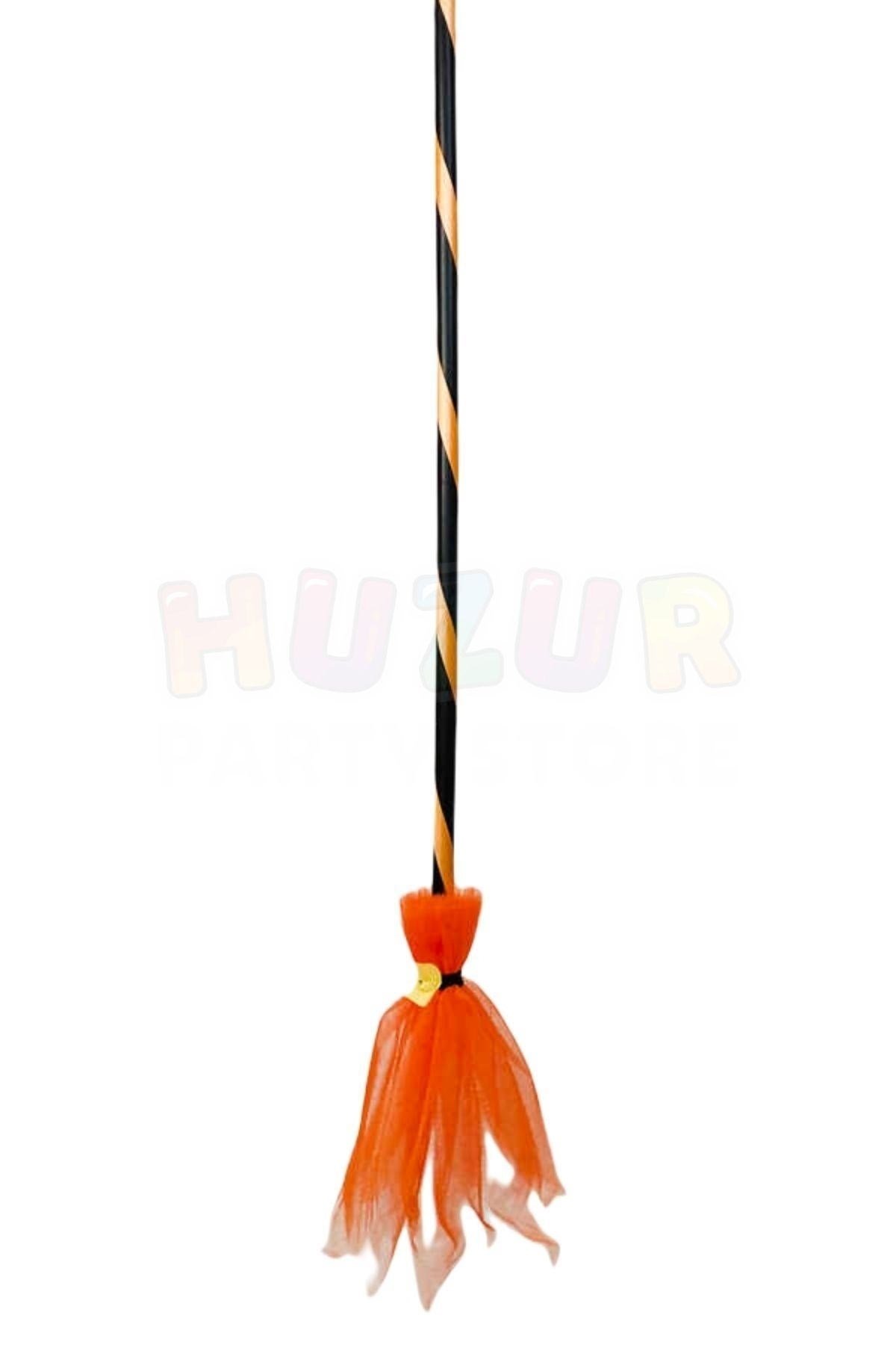 Turuncu Cadı Süpürgesi Halloween Partisi Cadılar Bayramı Sopası 85 Cm Ucu Tüllü Ve Kuru Kafa Detaylı