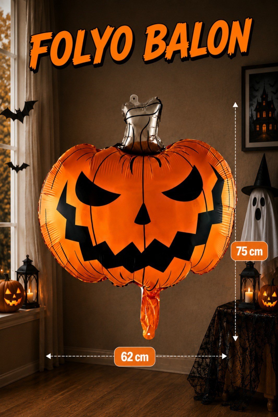 Turuncu Kabak Folyo Balon 62x75 Cm Halloween Partisi Cadılar Bayramı Dekoratif Balon