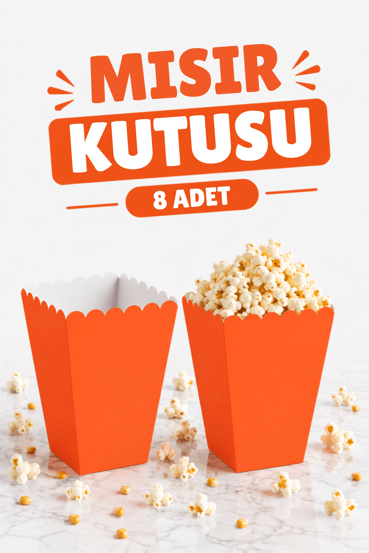 Turuncu Mısır Kutusu 8li Karton Cips Kutusu Düz Renkli 8 Adet Pop Corn Darı Kabı