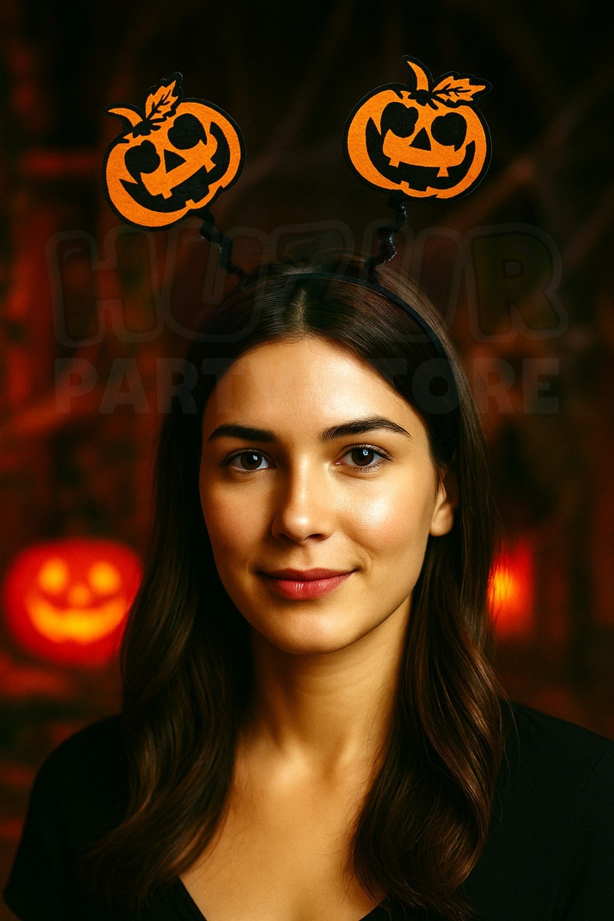 Turuncu Siyah Balkabağı Taç Halloween Partisi Cadılar Bayramı Tacı Unisex Simli 18x22 cm