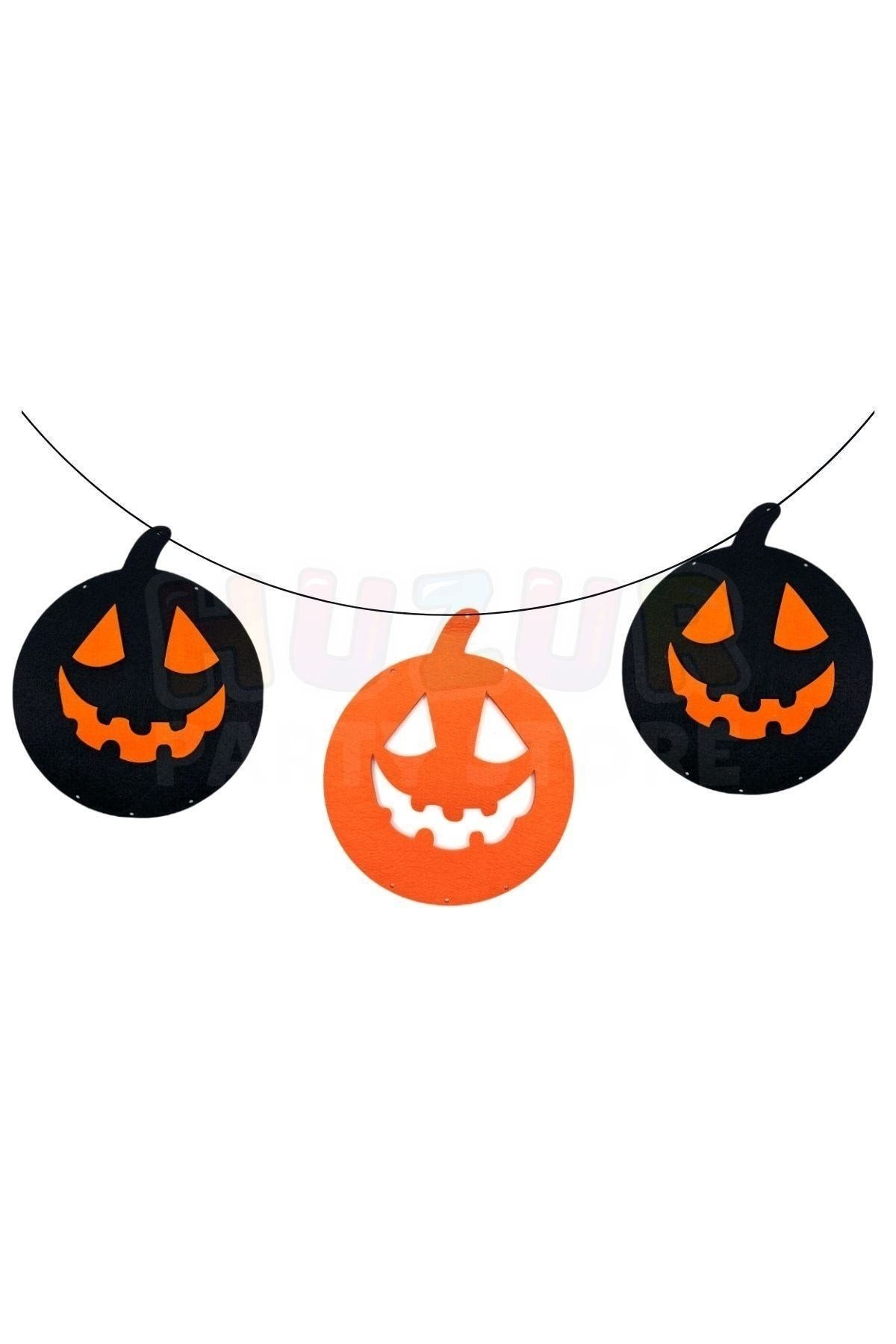 Turuncu Ve Siyah Renkli Balkabağı Halloween Partisi Dekoratif Keçe Banner Cadılar Bayramı 3lü 180 Cm