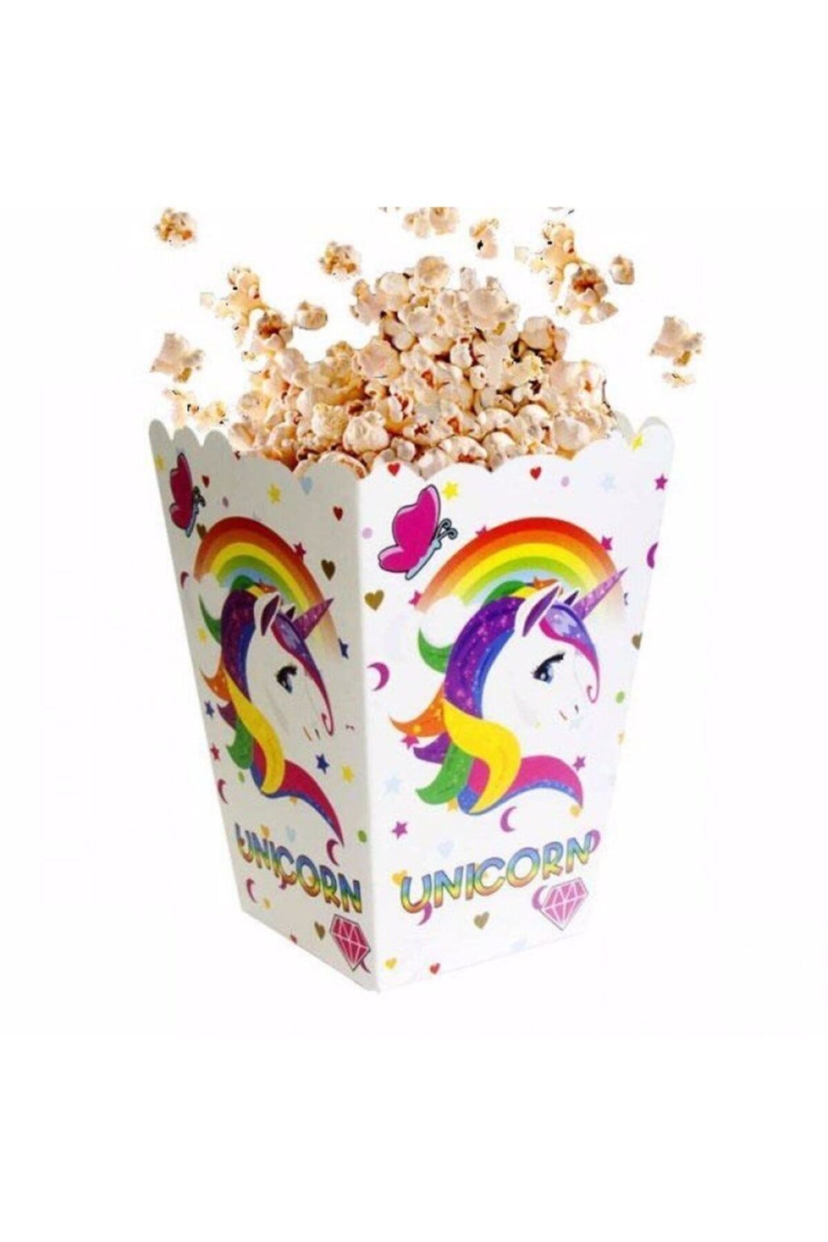 Unicorn Karakterli Mısır Kutusu 8'li Karton Cips Kutusu  8 Adet Pony Pop Corn